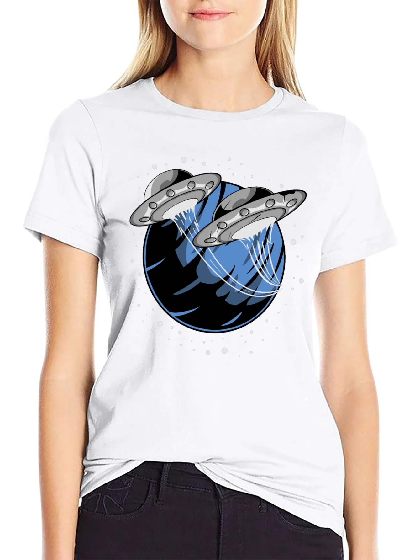 UFO Abduction Graphic Tee - Stylish Black Cotton T-Shirt