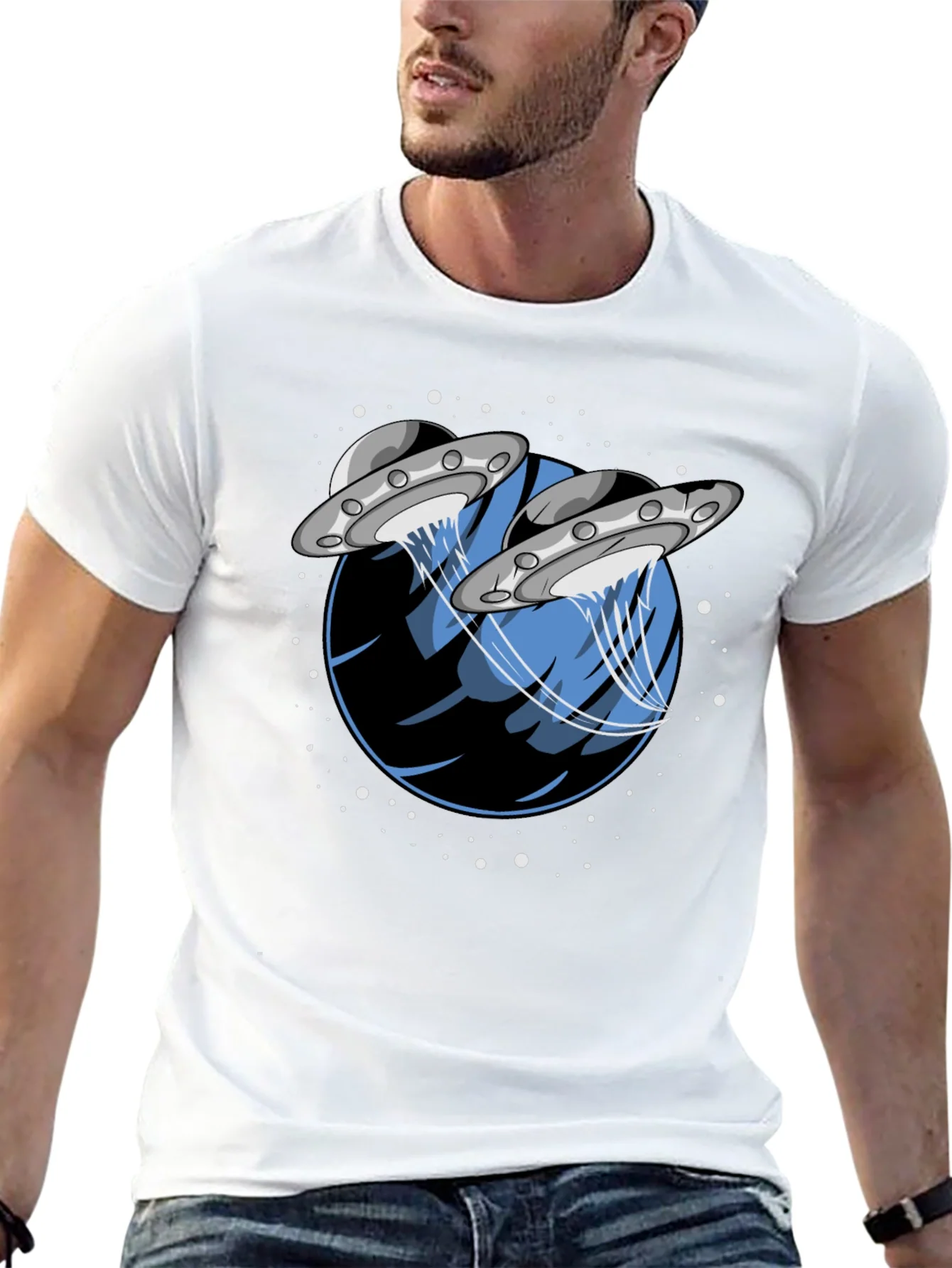 UFO Abduction Graphic Tee - Stylish Black Cotton T-Shirt