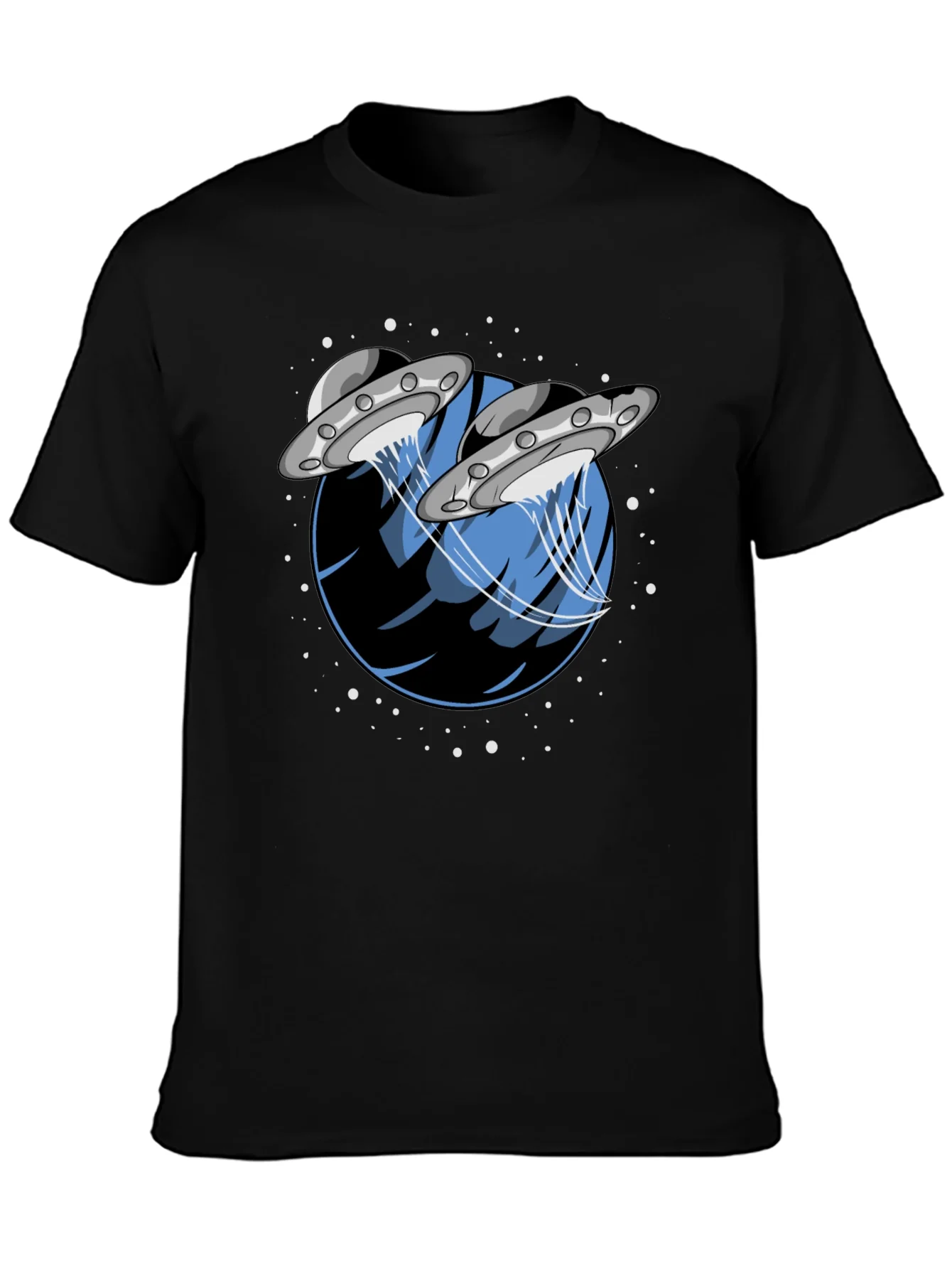 UFO Abduction Graphic Tee - Stylish Black Cotton T-Shirt