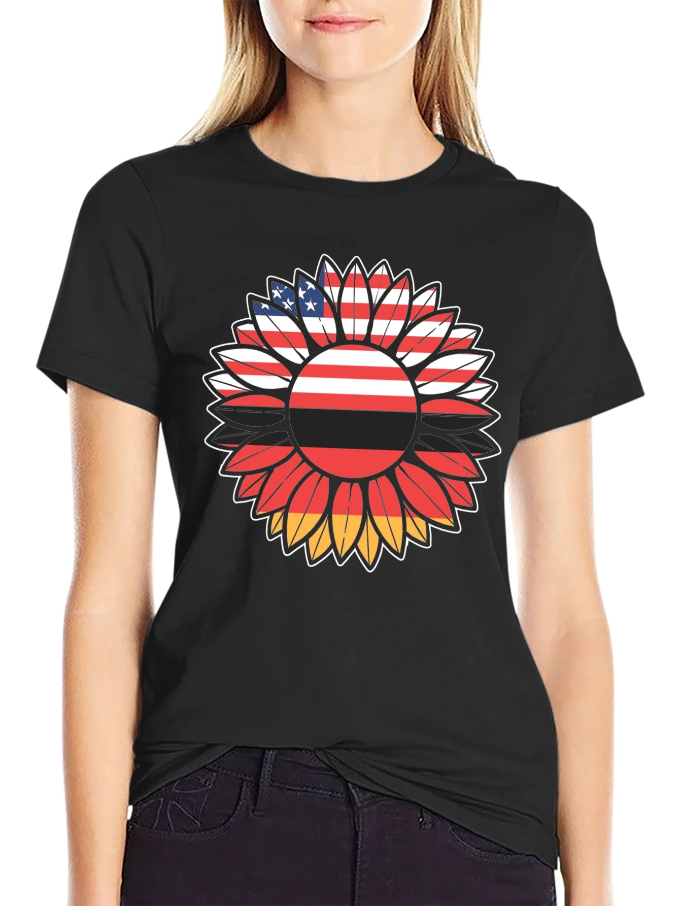 USA Germany Flag Sunflower Graphic T-Shirt