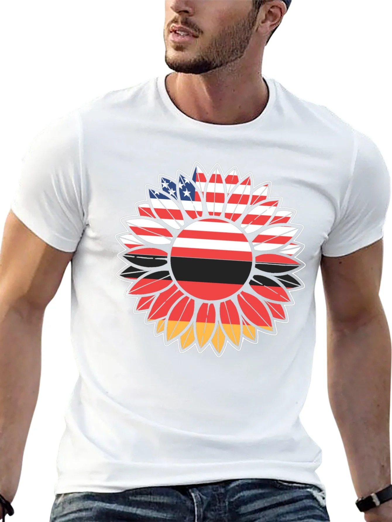 USA Germany Flag Sunflower Graphic T-Shirt