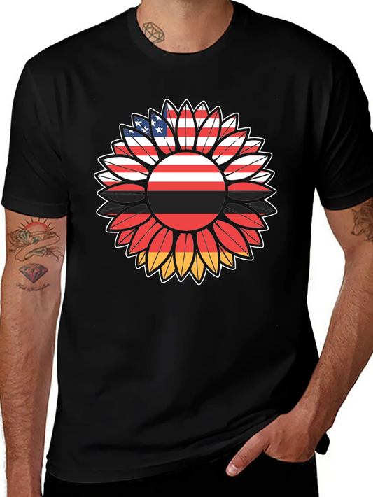 USA Germany Flag Sunflower Graphic T-Shirt