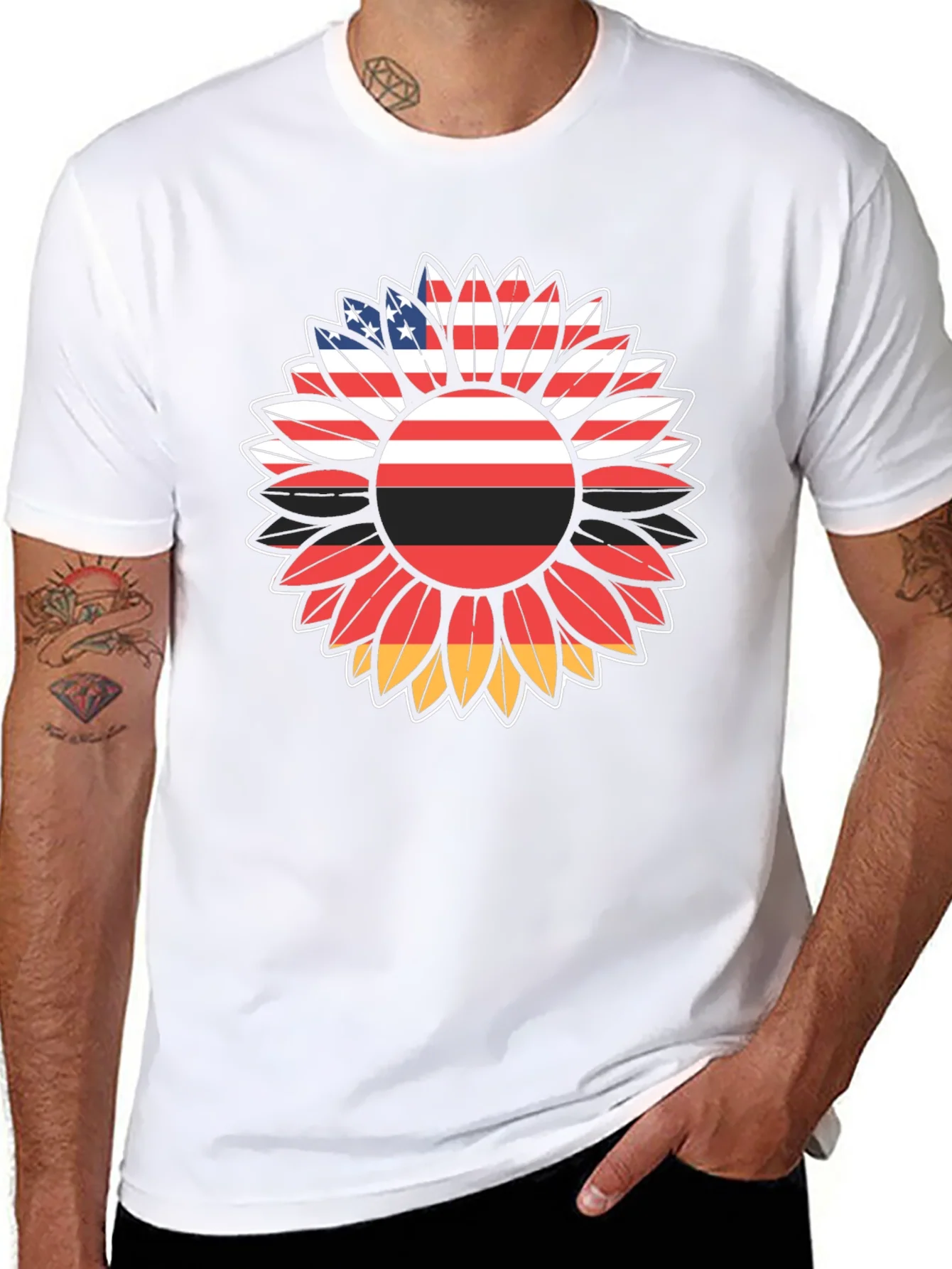 USA Germany Flag Sunflower Graphic T-Shirt