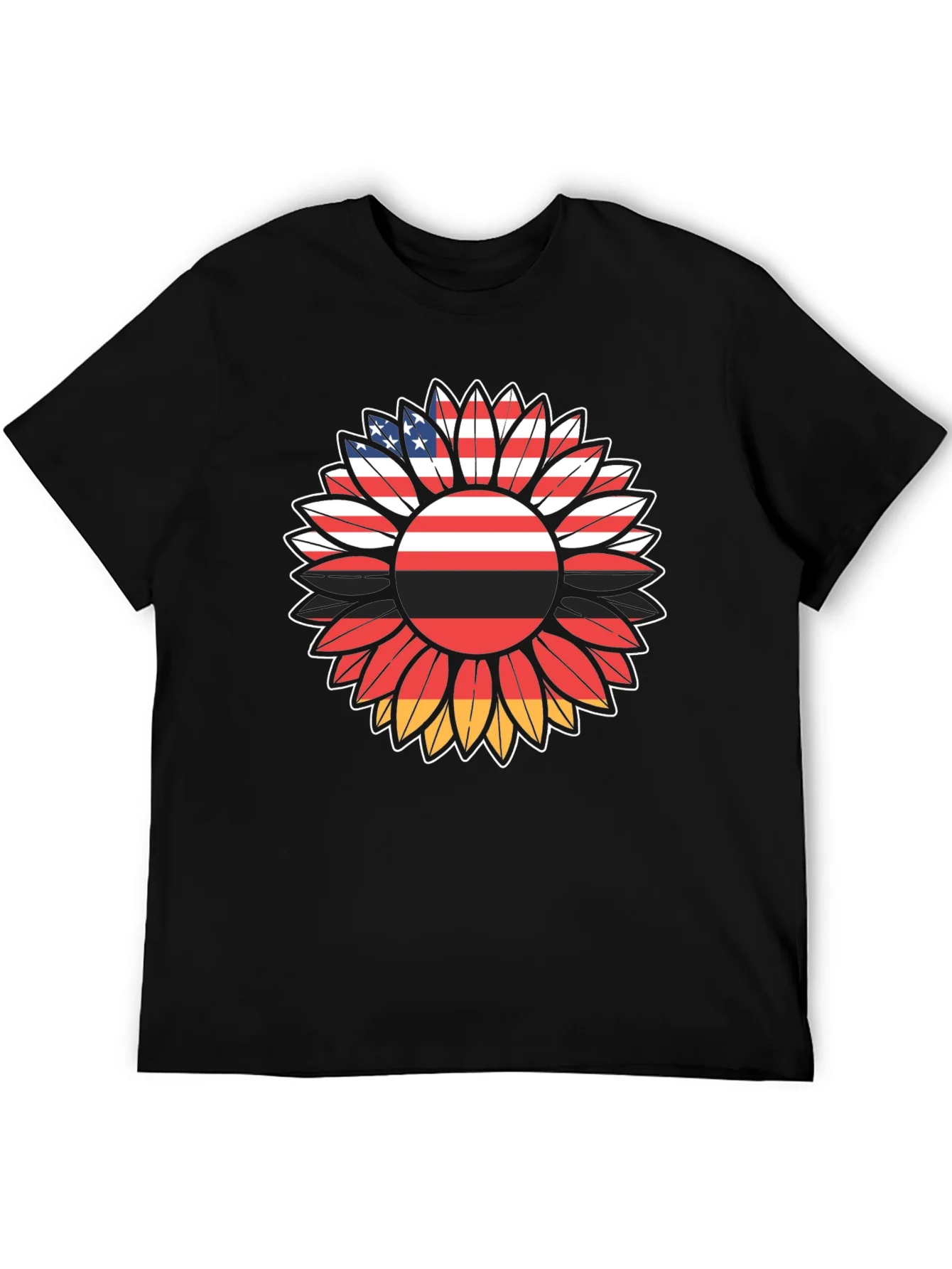 USA Germany Flag Sunflower Graphic T-Shirt