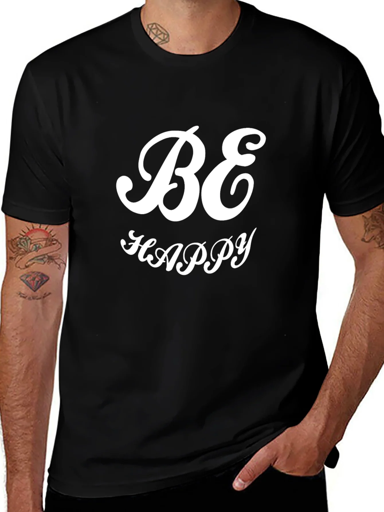 Be Happy Black Graphic Tee - Stylish Comfort
