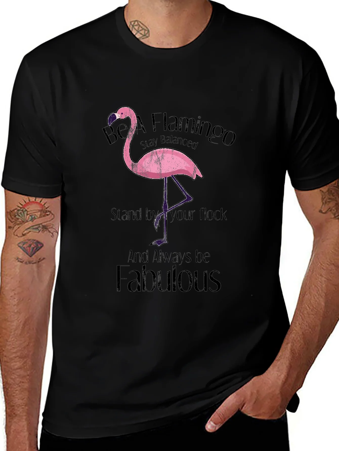 Be a Flamingo Black T-Shirt