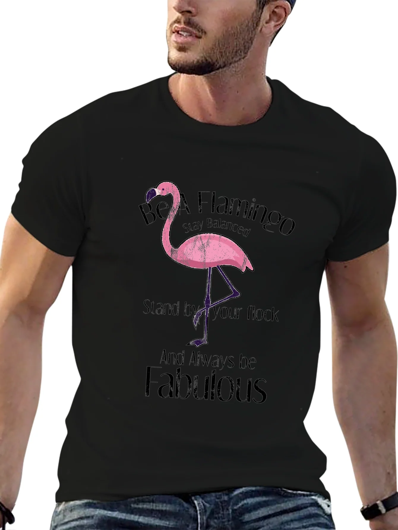 Be a Flamingo Black T-Shirt