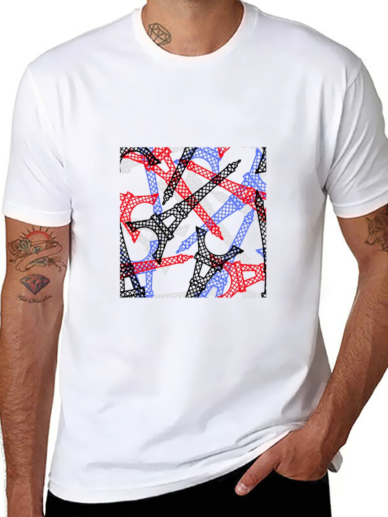 Abstract Eiffel Tower Print Mens T-Shirt