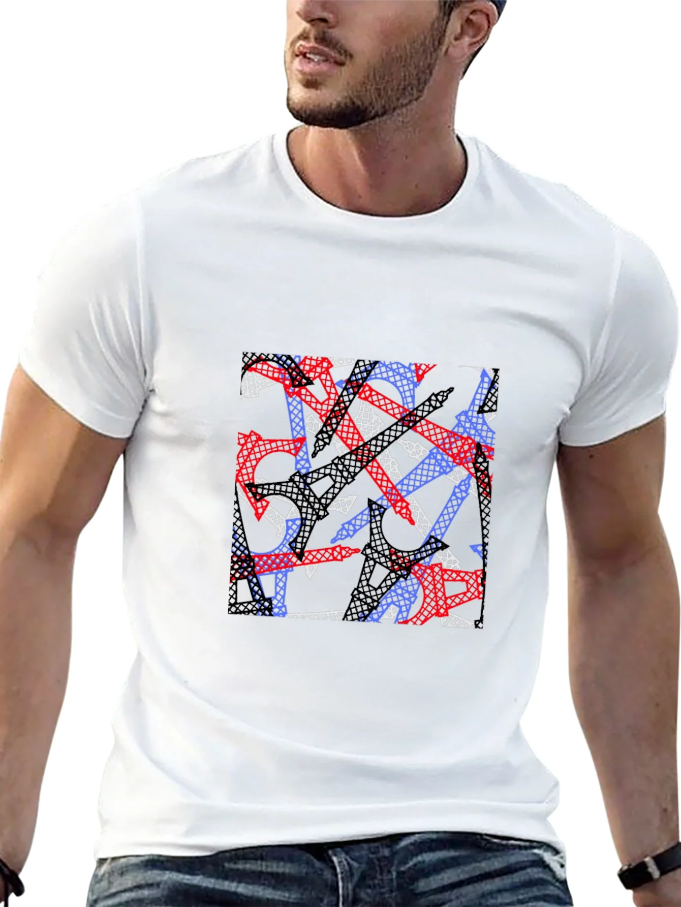 Abstract Eiffel Tower Print Mens T-Shirt