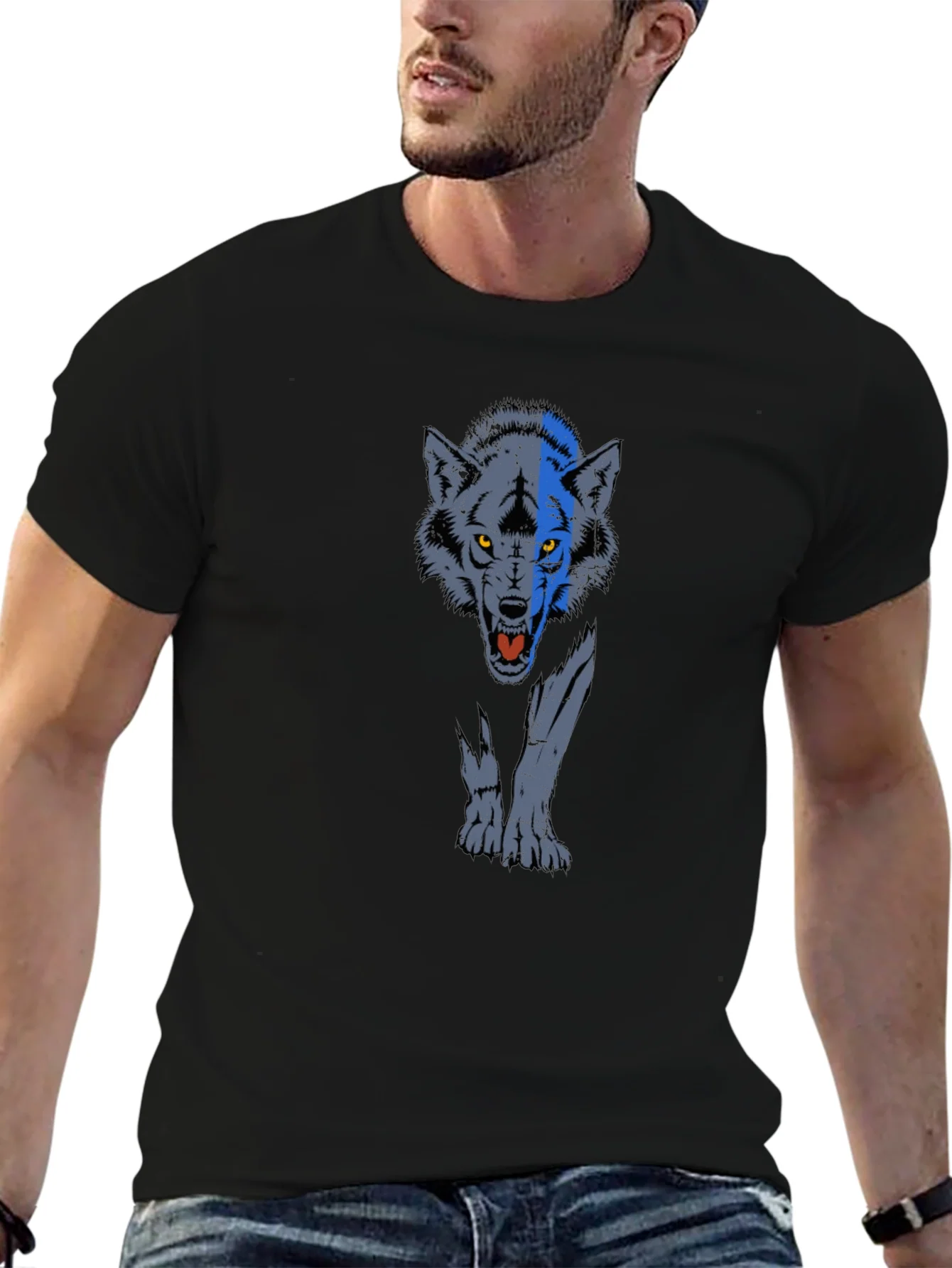Wolf Graphic Print T-Shirt - Black