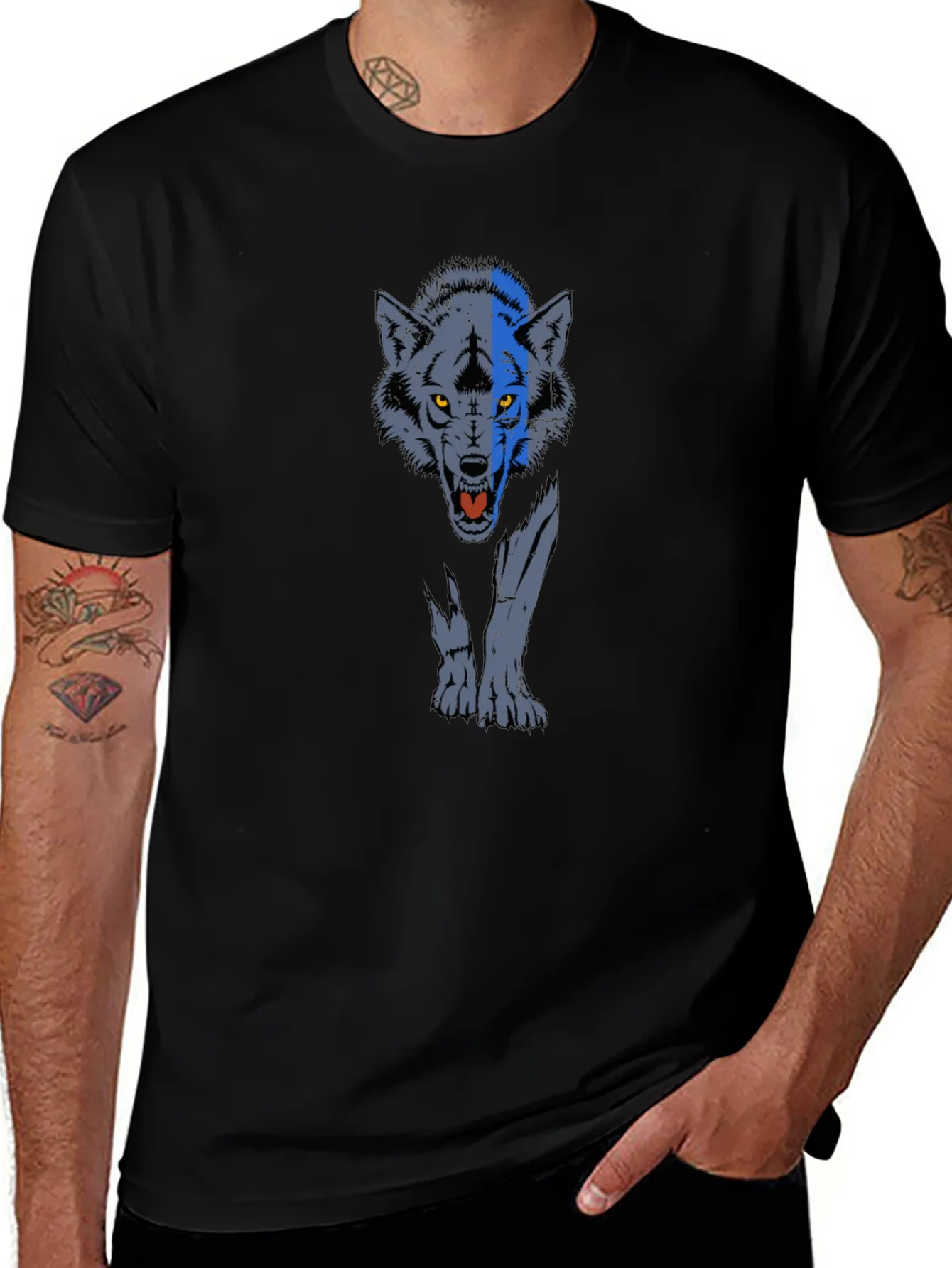 Wolf Graphic Print T-Shirt - Black