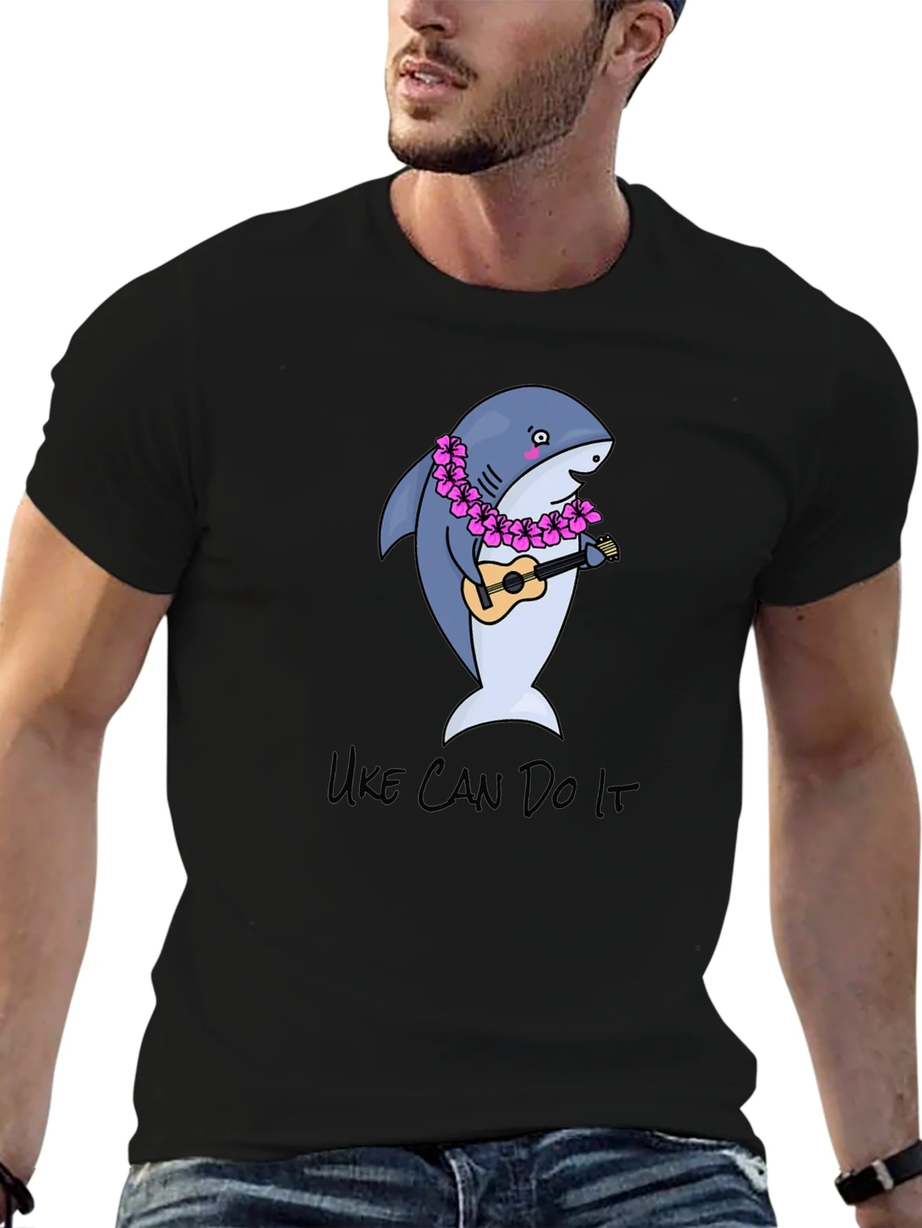 Uke Can Do It Shark Ukulele Graphic T-Shirt