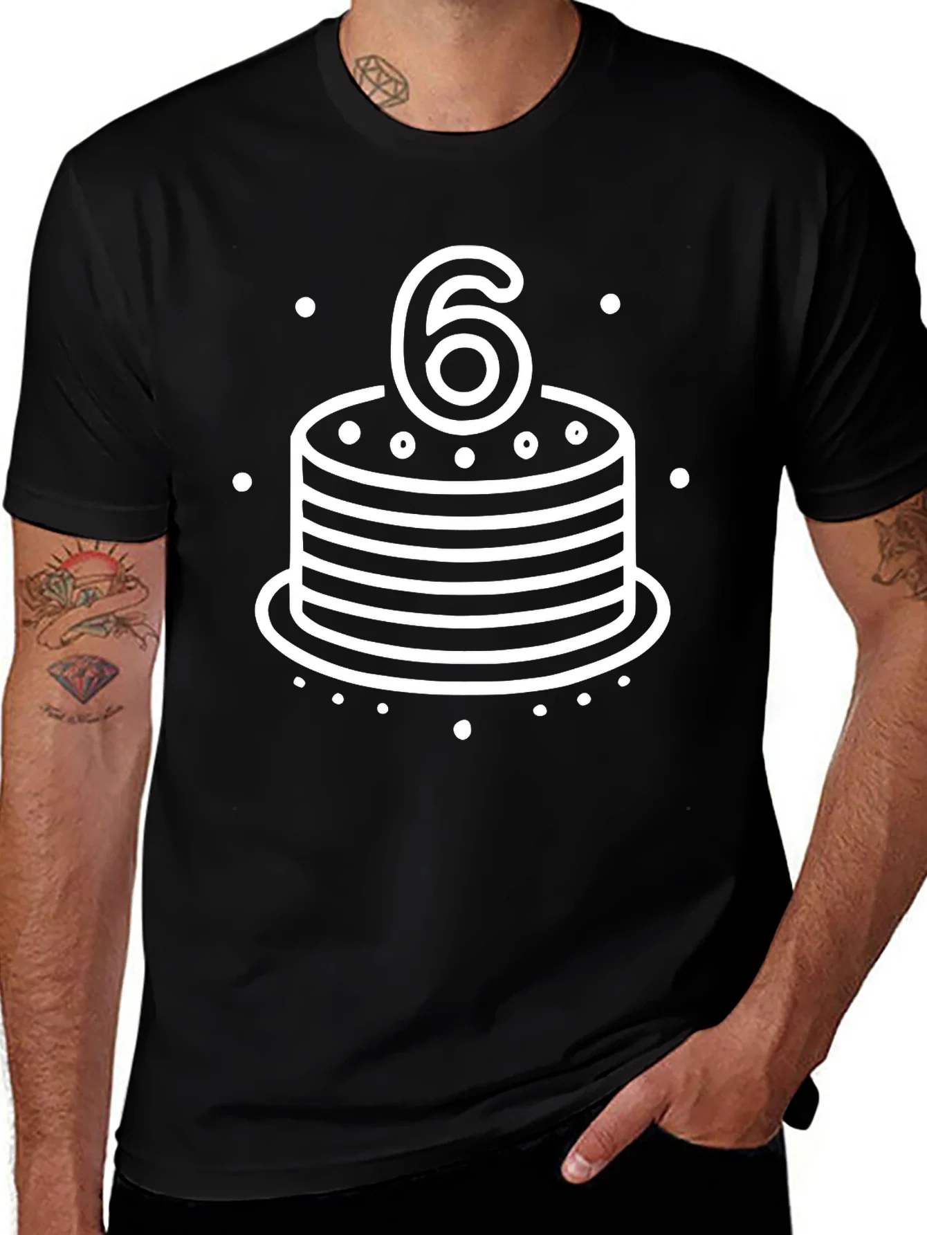 6th Birthday Cake T-Shirt - Black