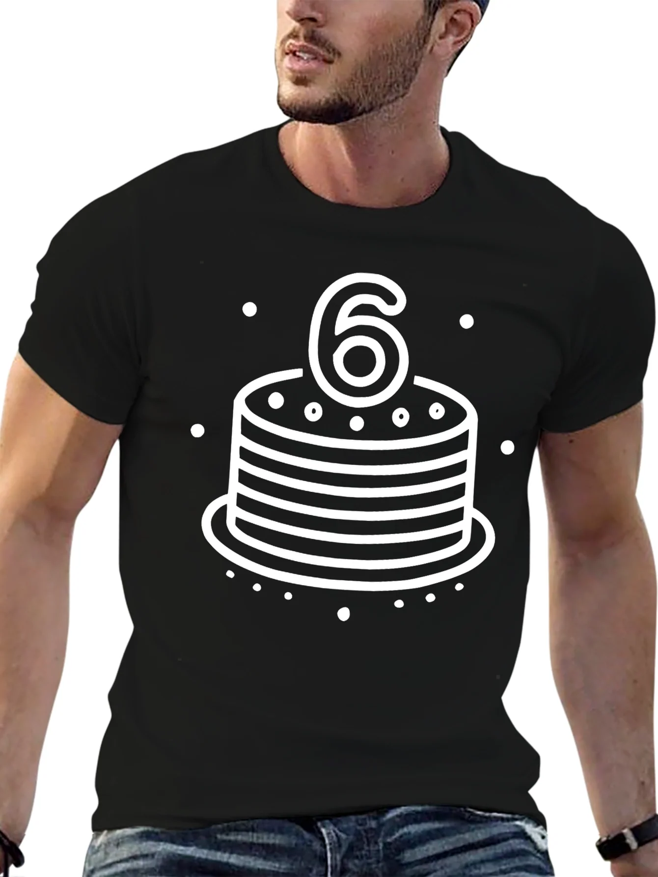 6th Birthday Cake T-Shirt - Black