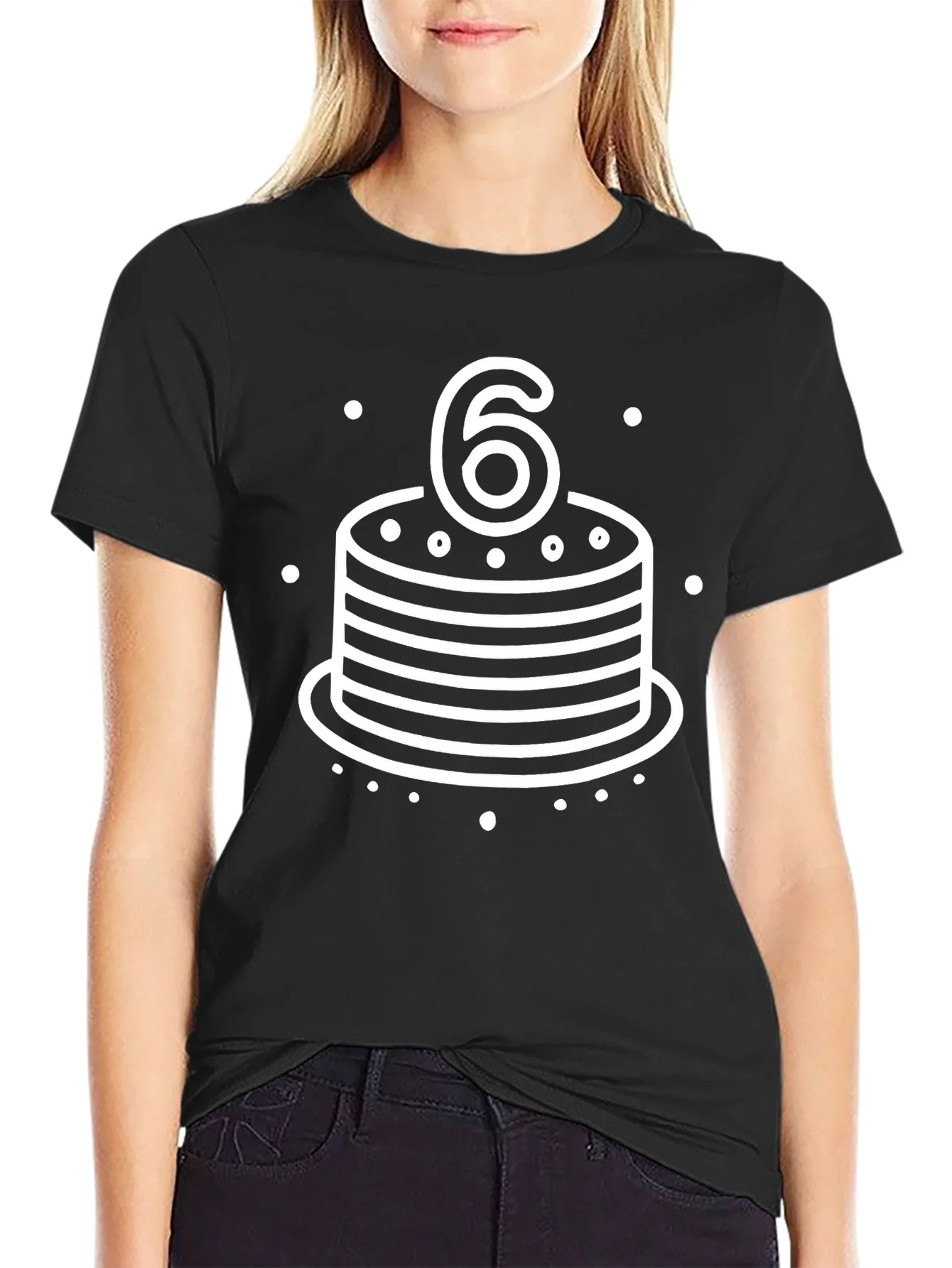6th Birthday Cake T-Shirt - Black