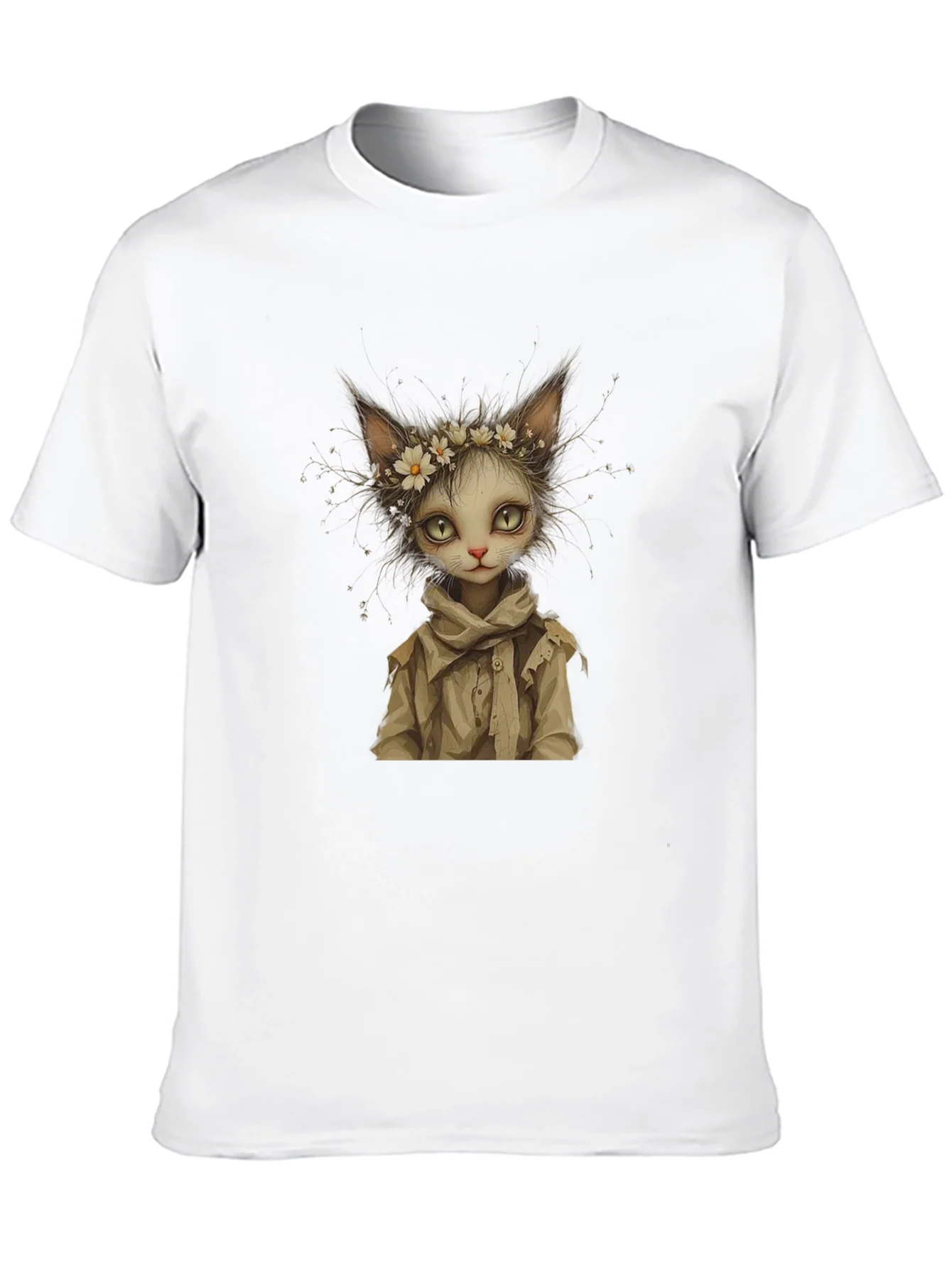 Whimsical Cat Art Black T-Shirt