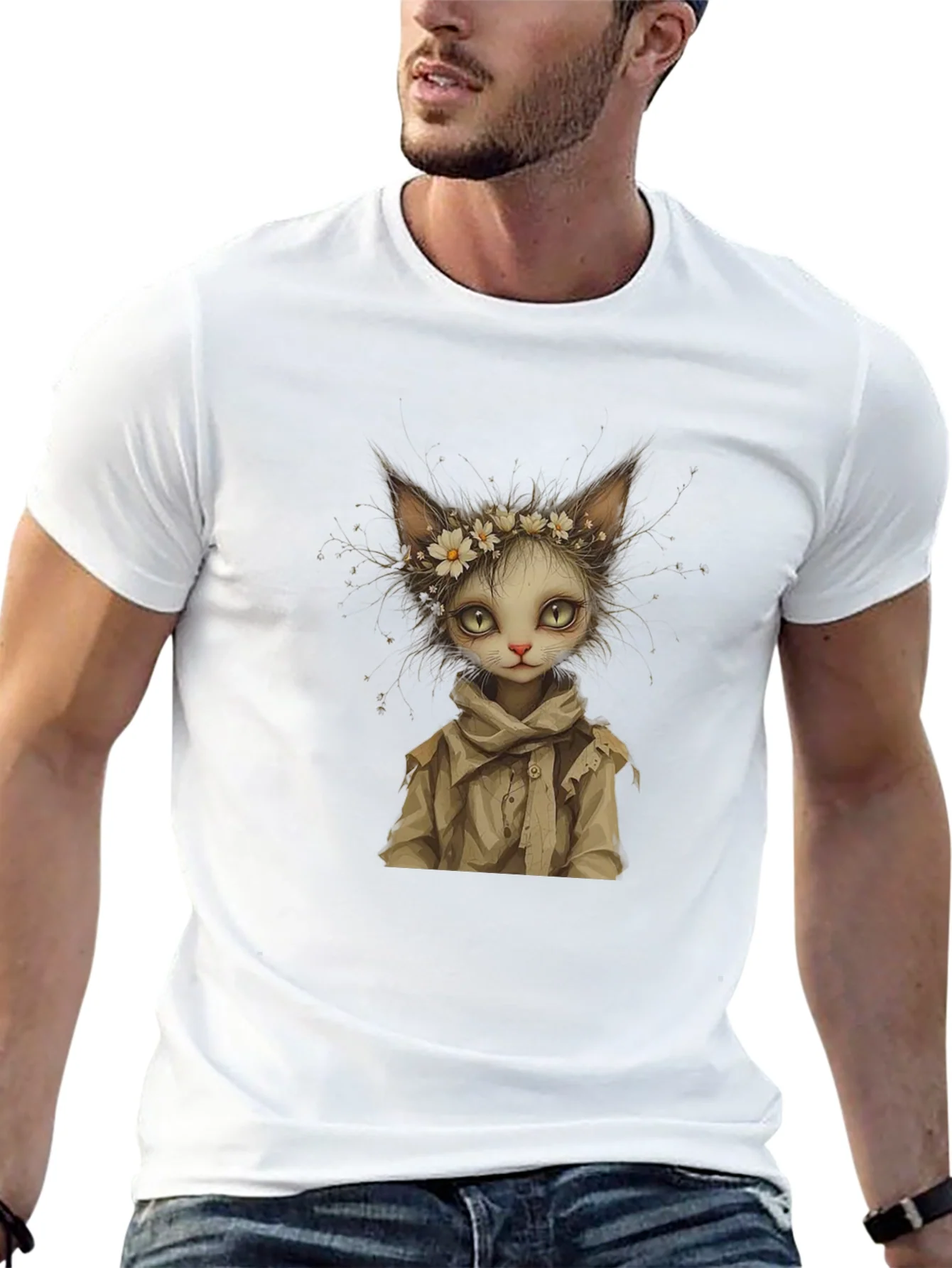 Whimsical Cat Art Black T-Shirt