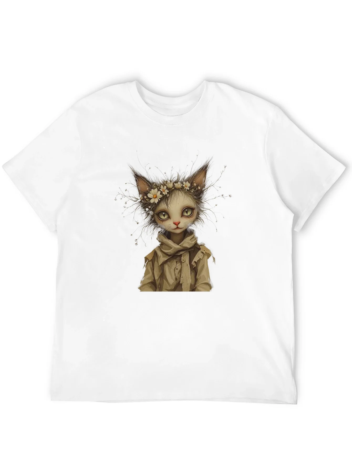 Whimsical Cat Art Black T-Shirt