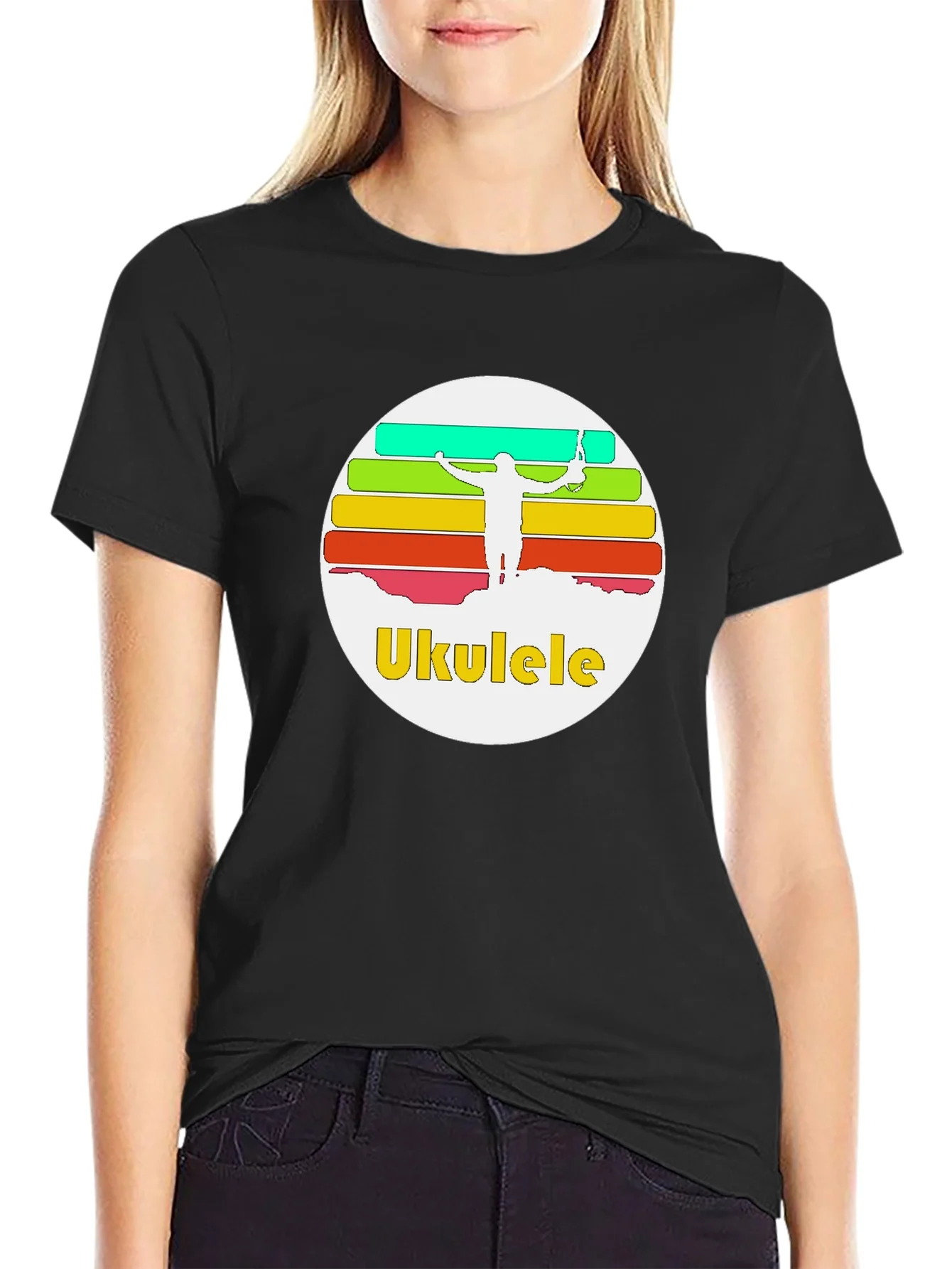 Ukulele Sunset T-Shirt - Retro Style Black Tee