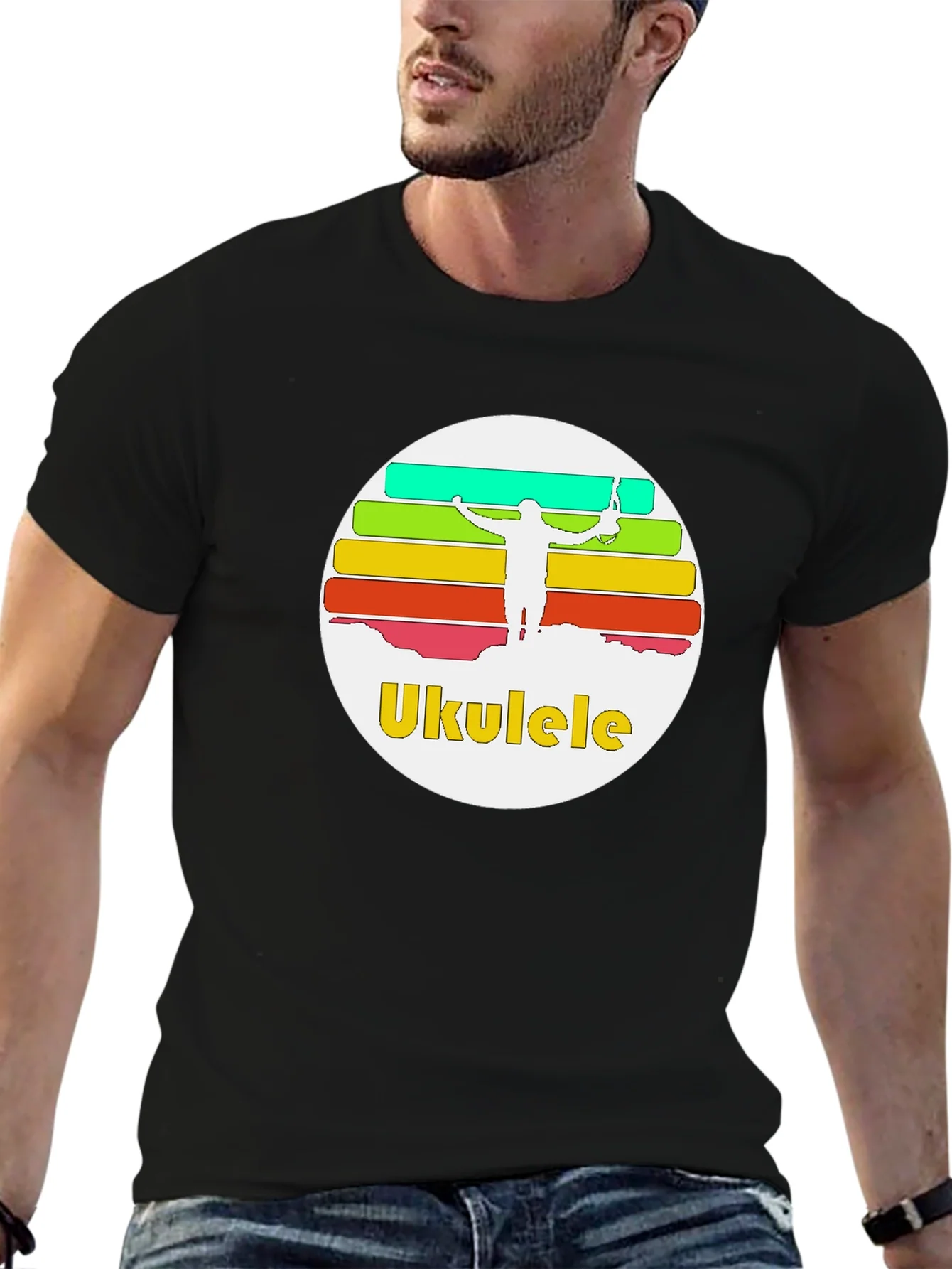 Ukulele Sunset T-Shirt - Retro Style Black Tee