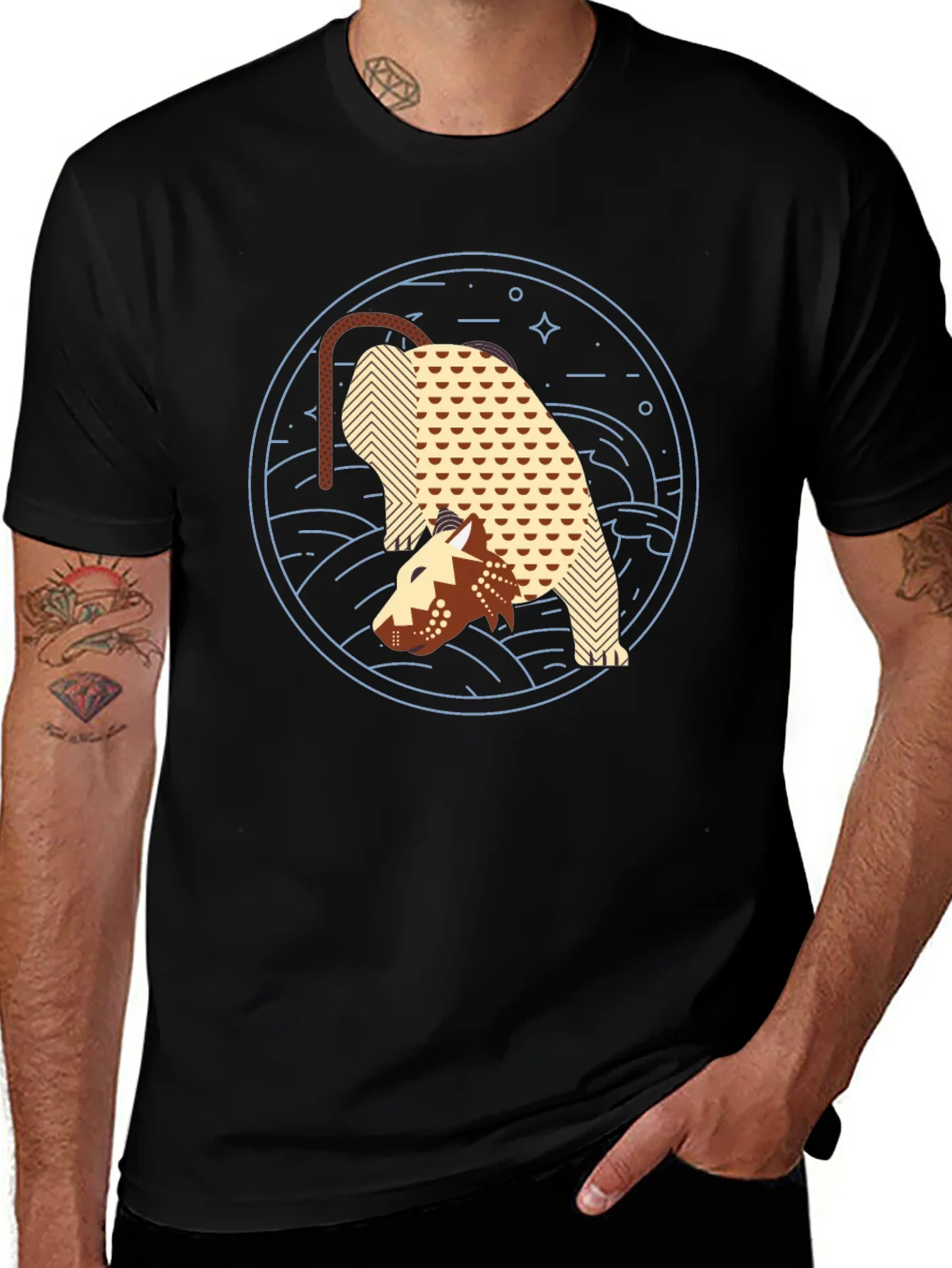 Abstract Anteater Graphic Tee - Black Cotton T-Shirt