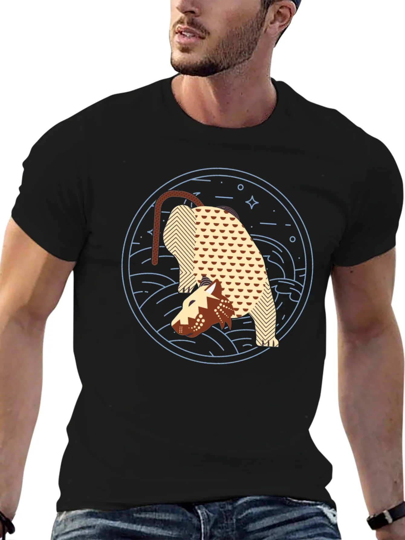 Abstract Anteater Graphic Tee - Black Cotton T-Shirt