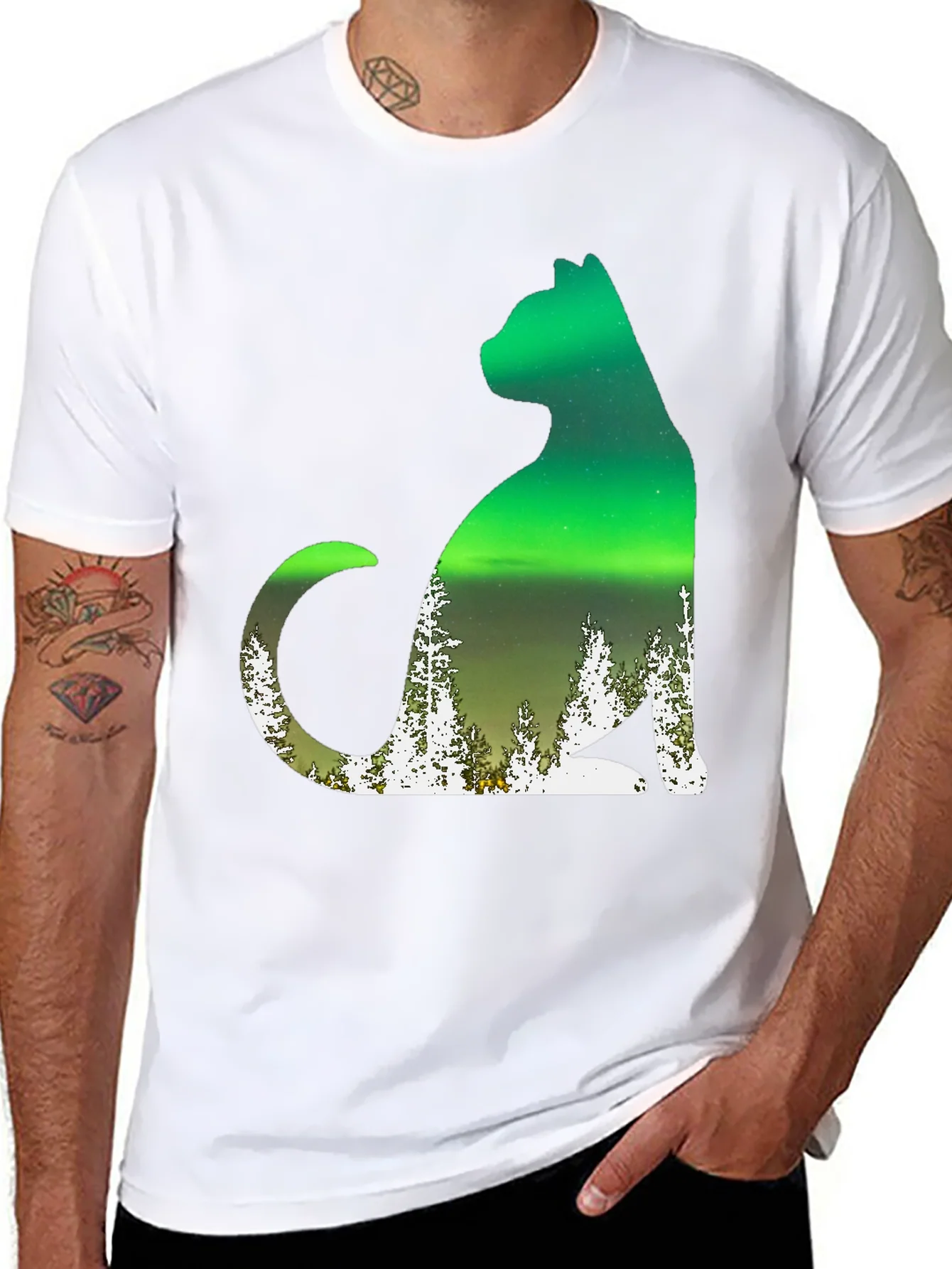 Aurora Cat Graphic Tee - Black