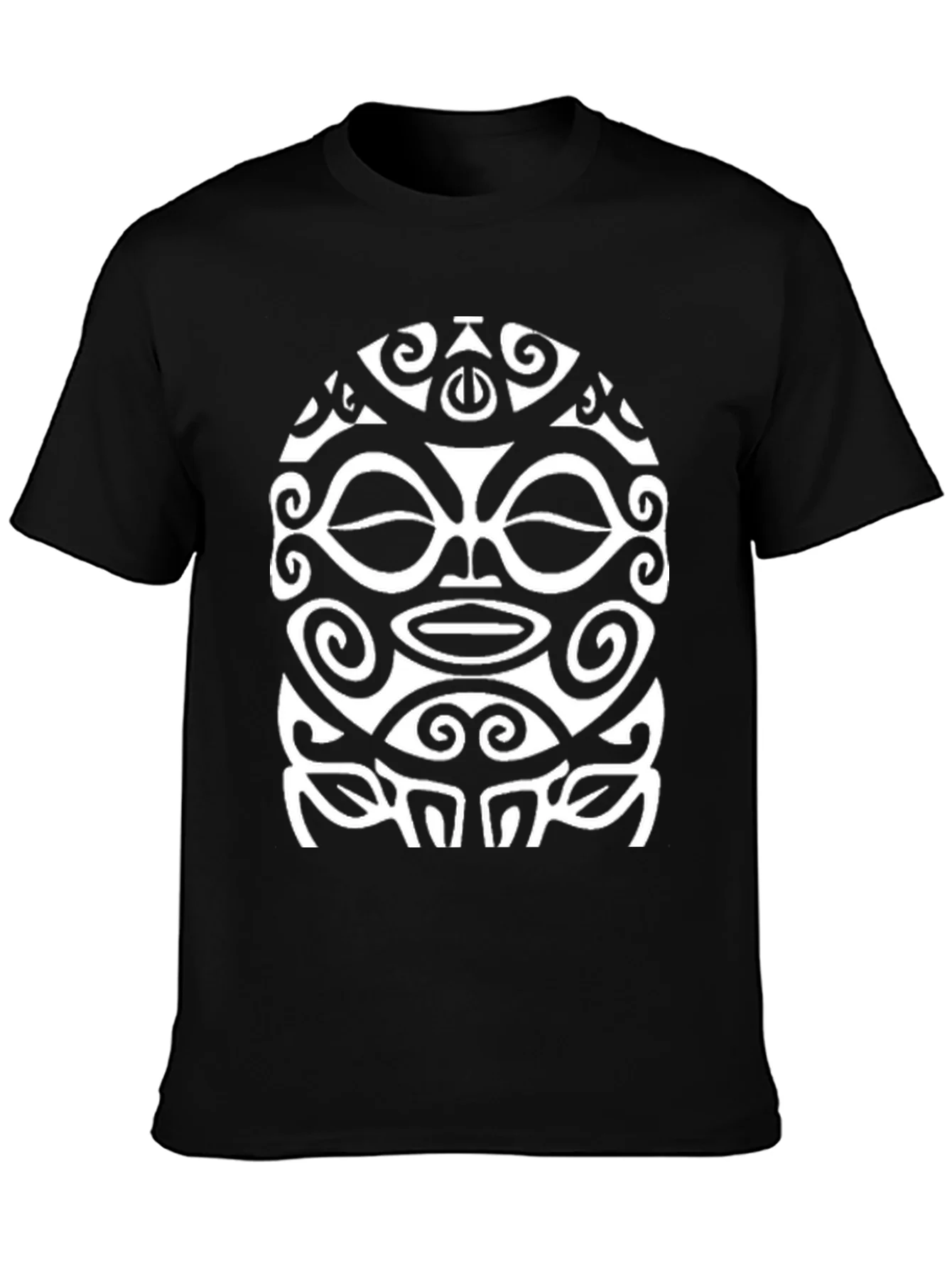 Tribal Mask Graphic Tee - Black Cotton Shirt