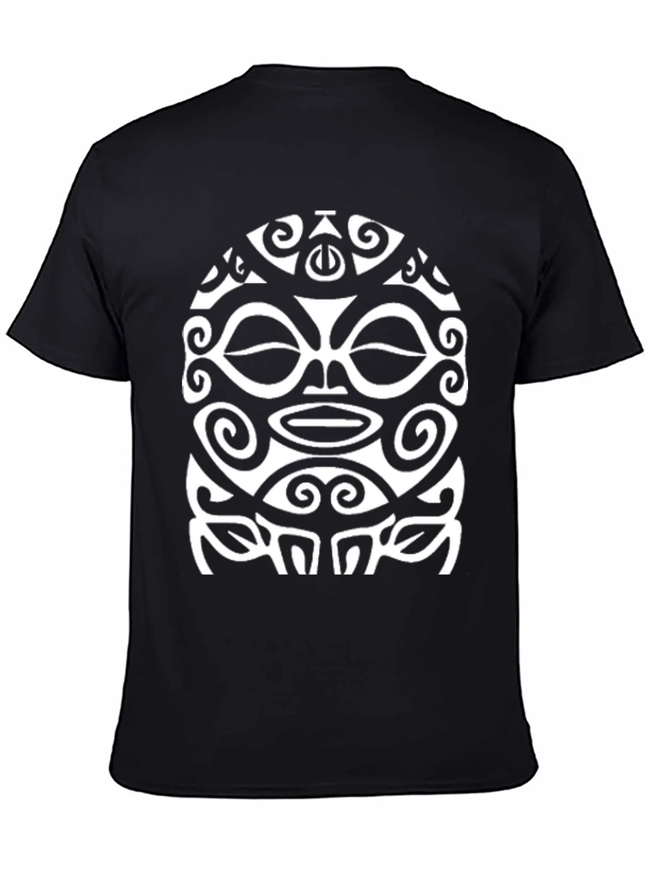 Tribal Mask Graphic Tee - Black Cotton Shirt