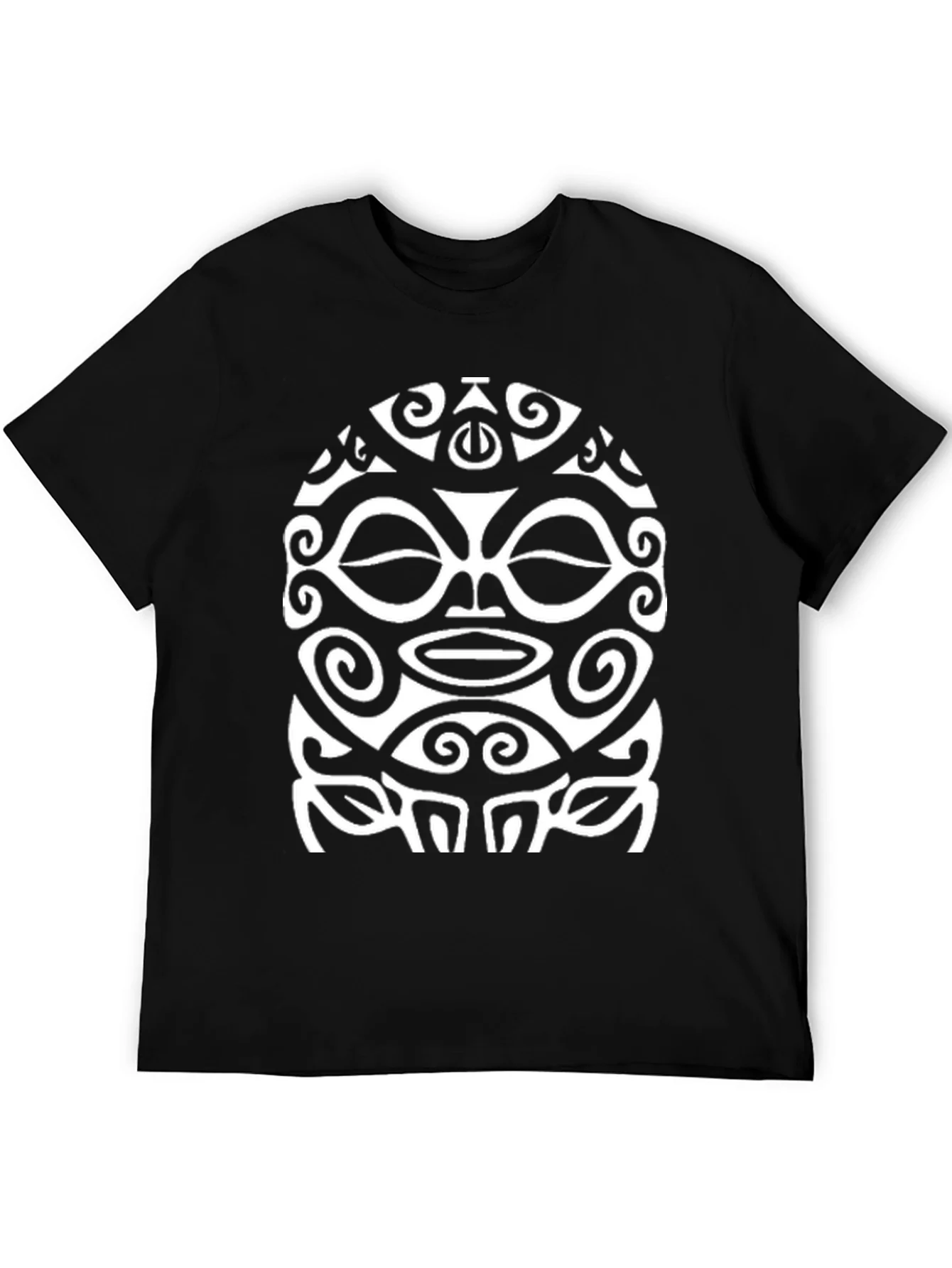 Tribal Mask Graphic Tee - Black Cotton Shirt