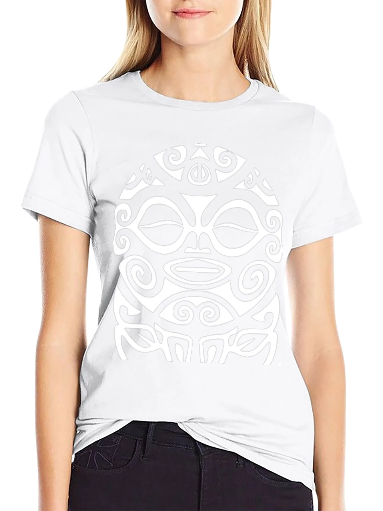 Tribal Mask Graphic Tee - Black Cotton Shirt