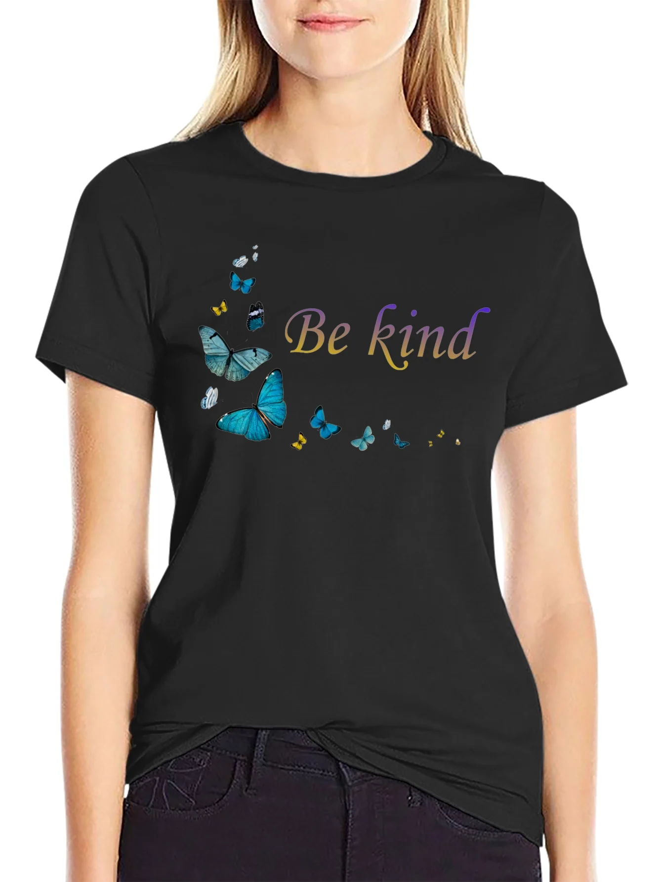 Be Kind Butterfly Graphic Black T-Shirt