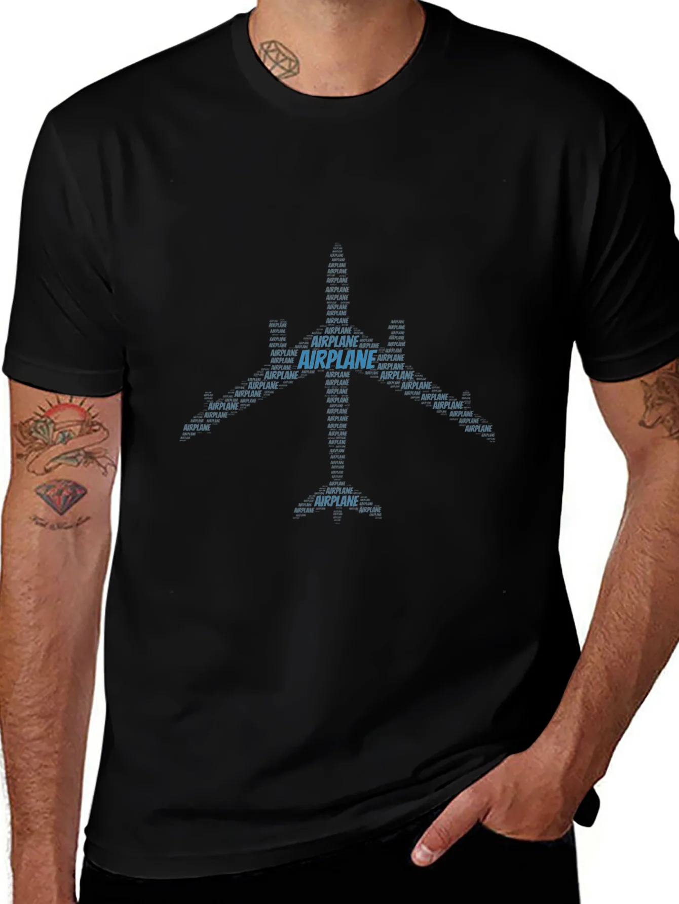 Airplane Word Art Black T-Shirt