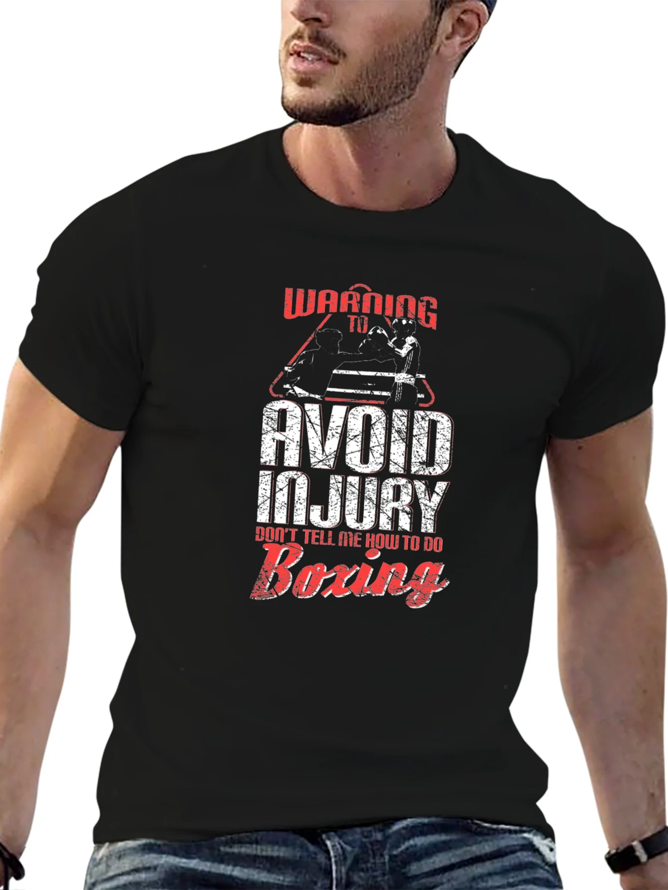 Warning Boxing T-Shirt Avoid Injury Funny Graphic Tee