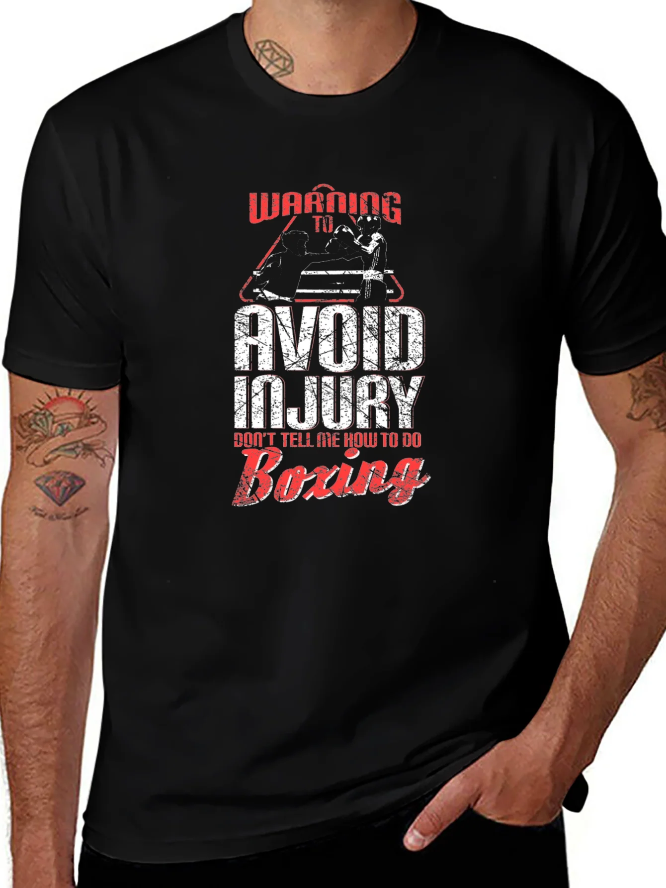 Warning Boxing T-Shirt Avoid Injury Funny Graphic Tee