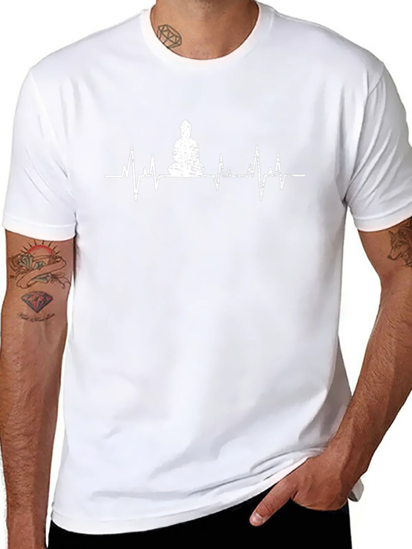 Zen Heartbeat T-Shirt - Meditating Buddha ECG Line Tee