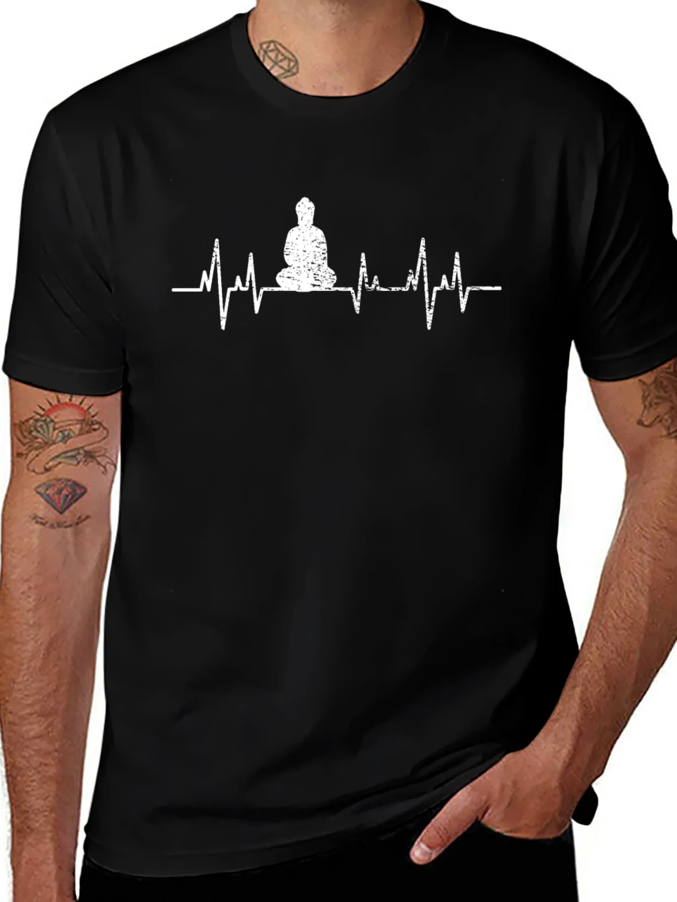 Zen Heartbeat T-Shirt - Meditating Buddha ECG Line Tee