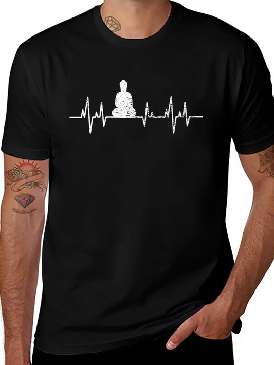 Zen Heartbeat T-Shirt - Meditating Buddha ECG Line Tee