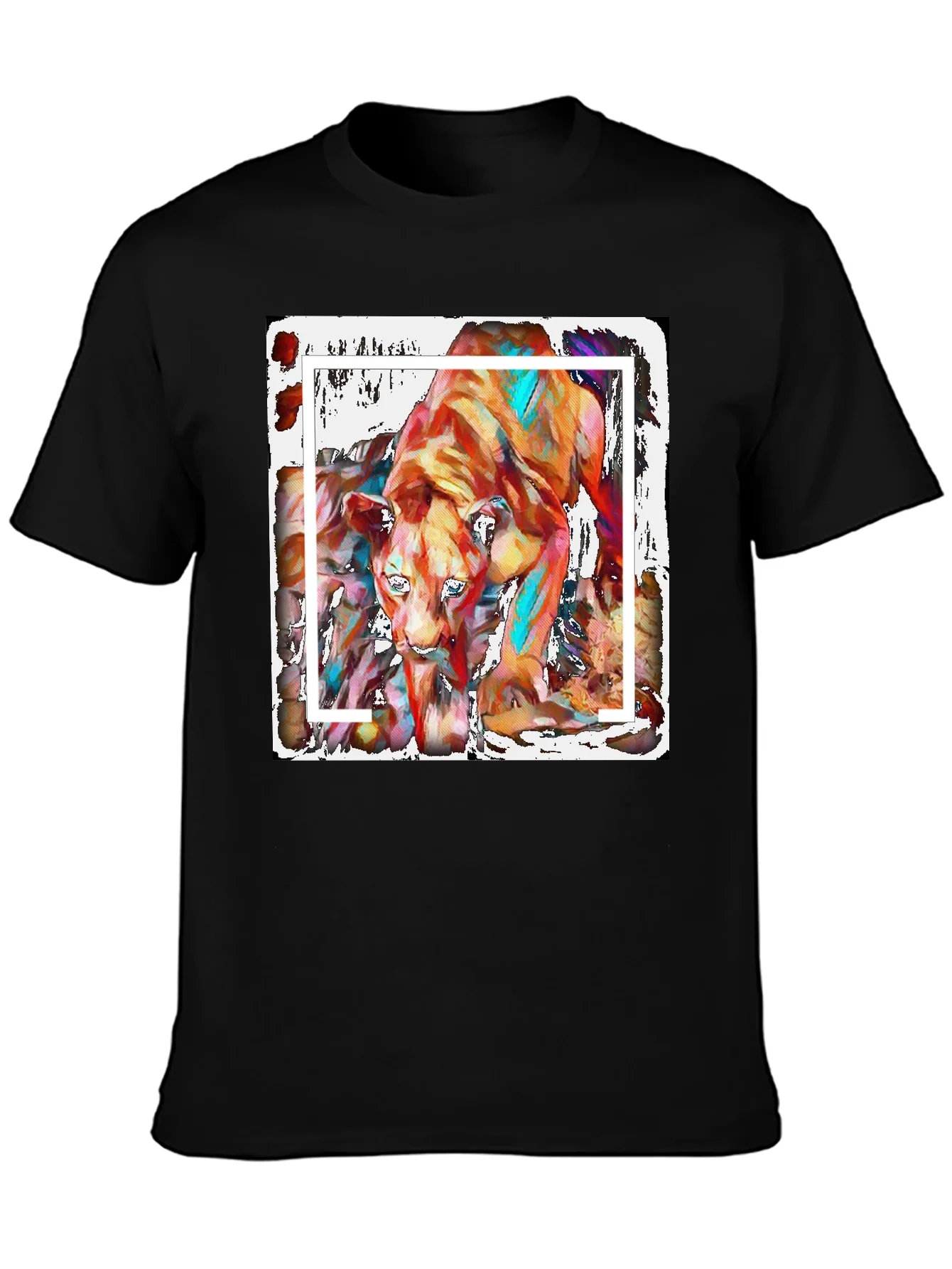 Abstract Lion Graphic Print Black T-Shirt