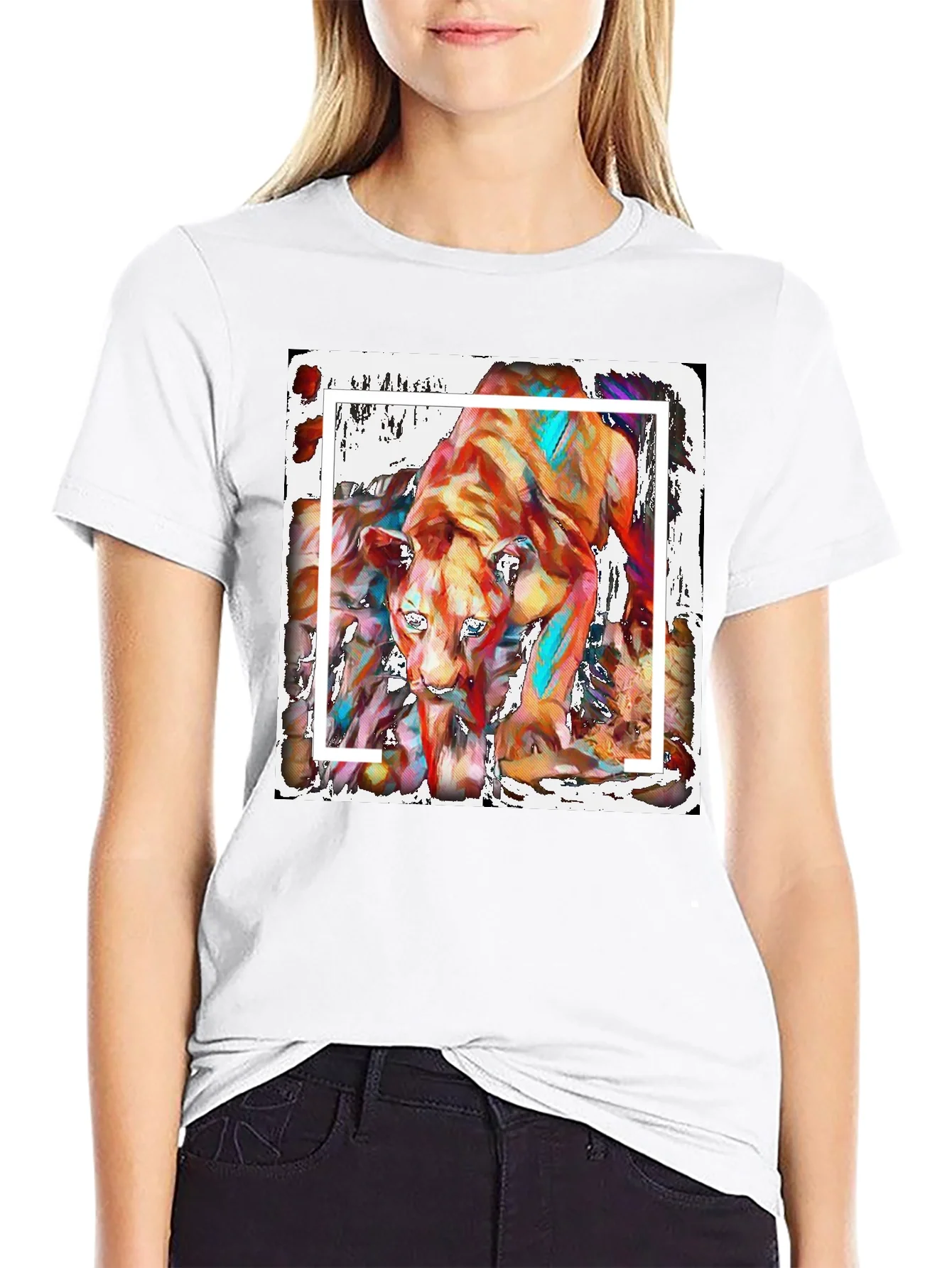 Abstract Lion Graphic Print Black T-Shirt