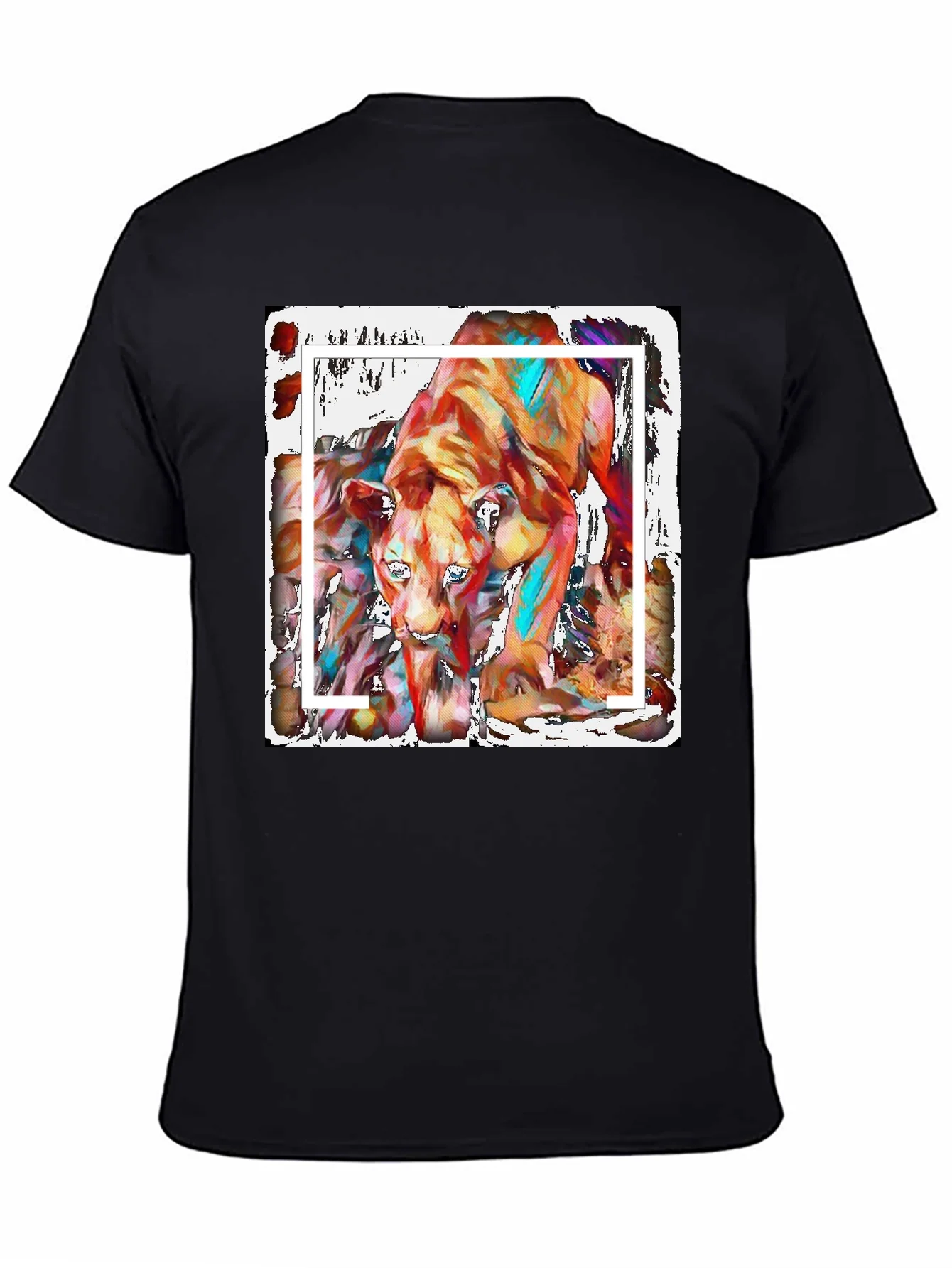 Abstract Lion Graphic Print Black T-Shirt