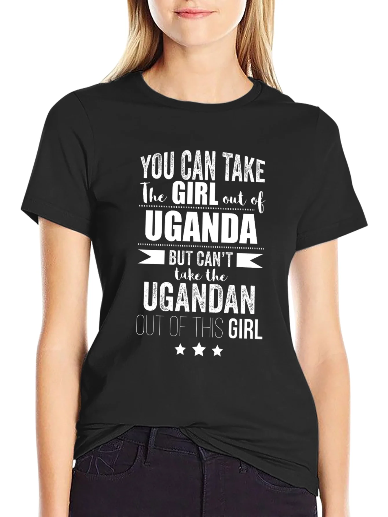 Ugandan Girl Pride Tee - Black Cotton Graphic T-Shirt