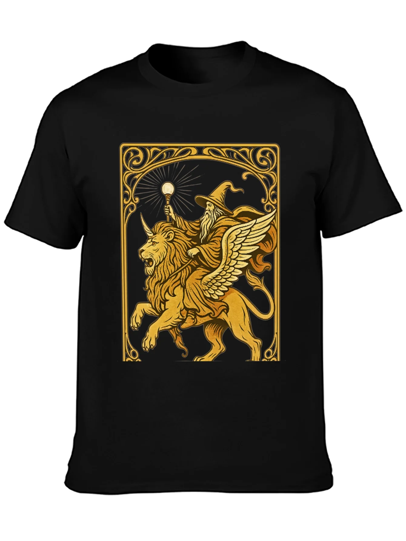 Wizard Riding Lion Graphic Tee - Black