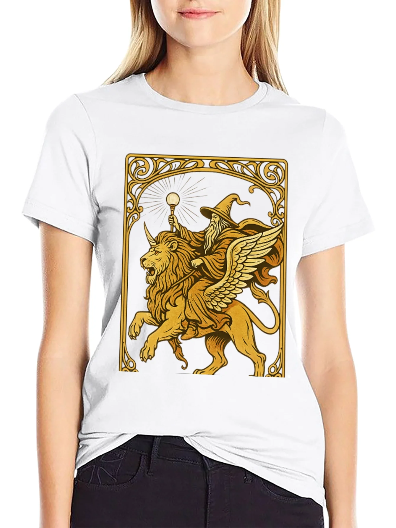 Wizard Riding Lion Graphic Tee - Black