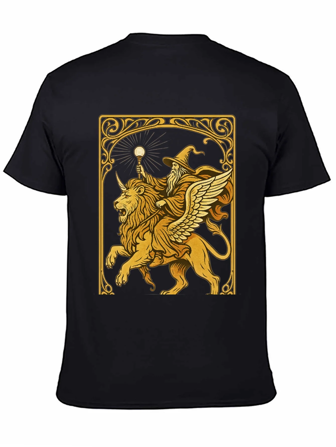 Wizard Riding Lion Graphic Tee - Black