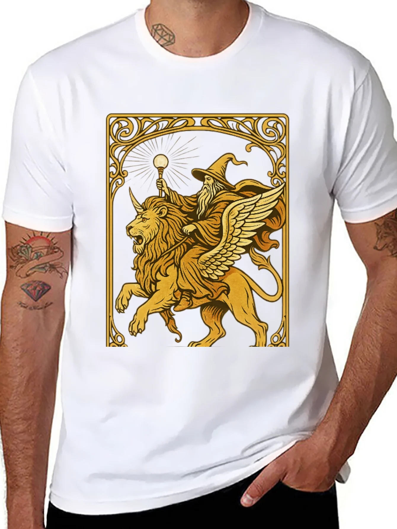 Wizard Riding Lion Graphic Tee - Black