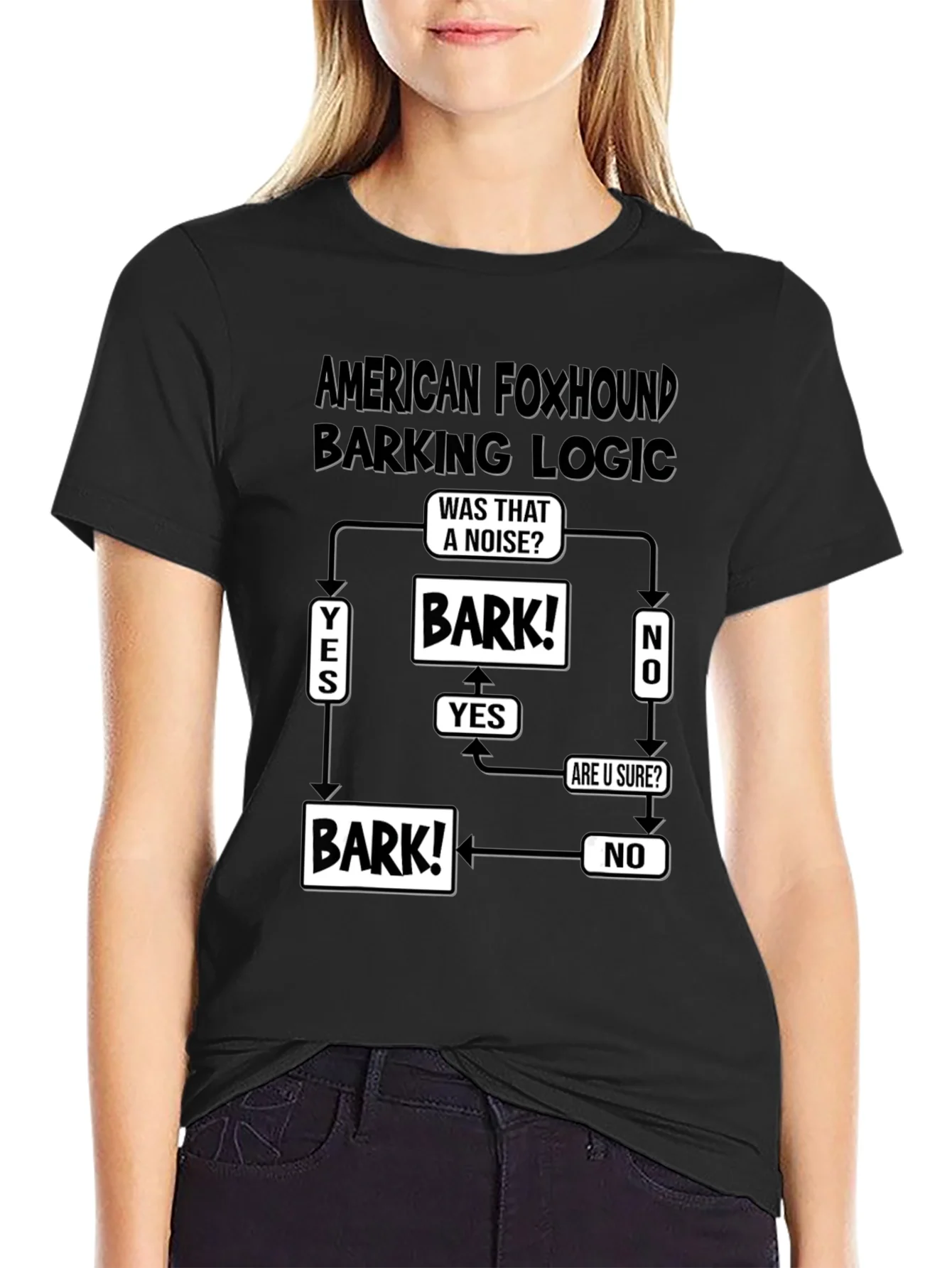 American Foxhound Barking Logic Flowchart Black T-Shirt