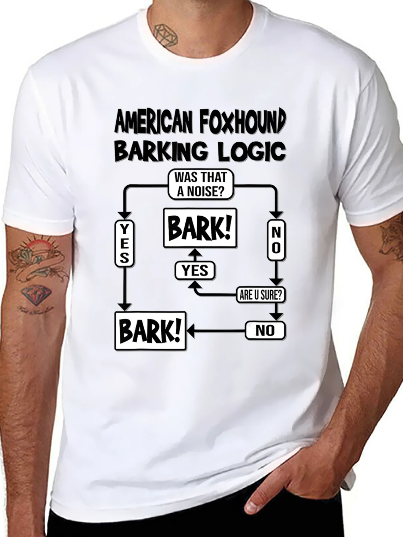 American Foxhound Barking Logic Flowchart Black T-Shirt