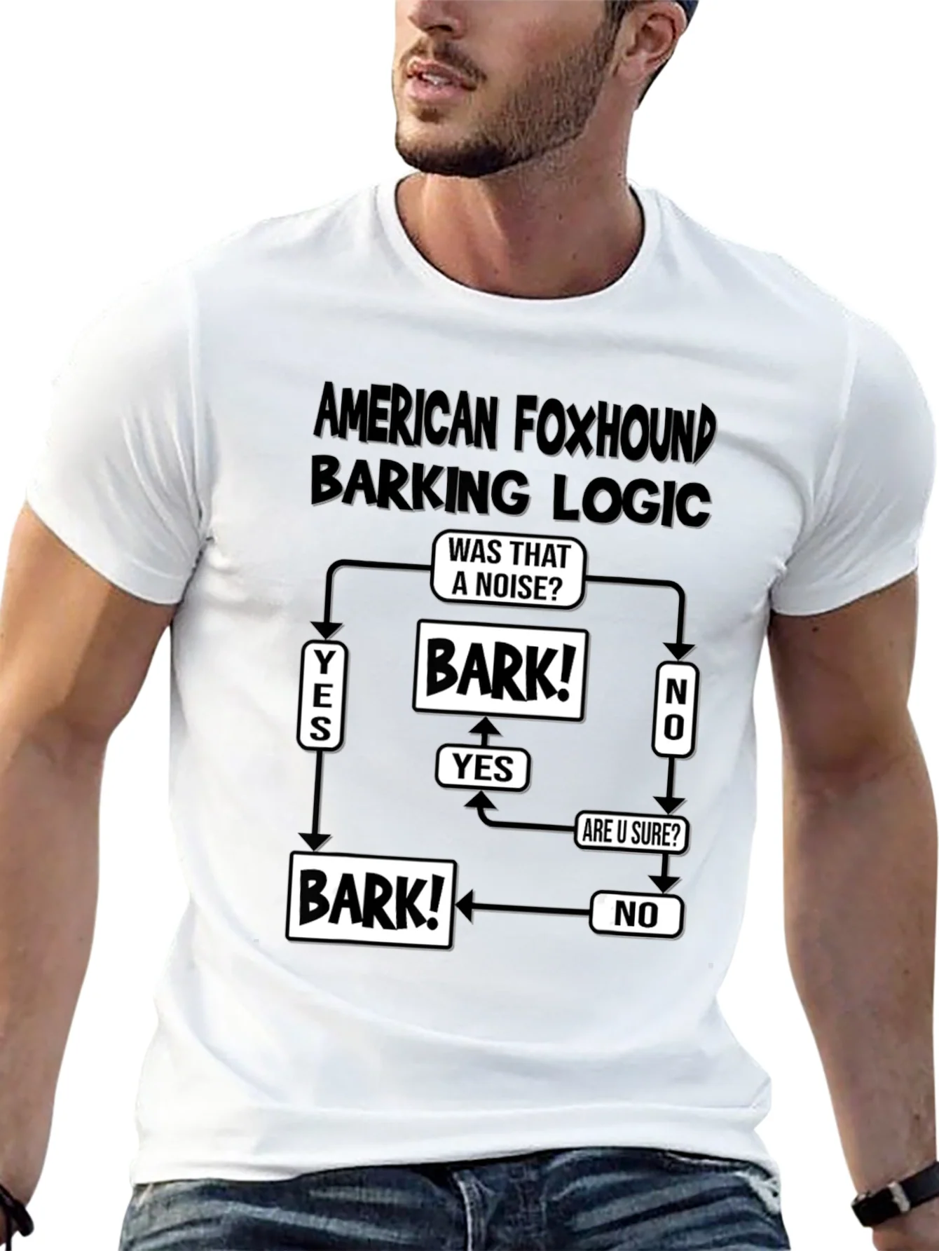 American Foxhound Barking Logic Flowchart Black T-Shirt