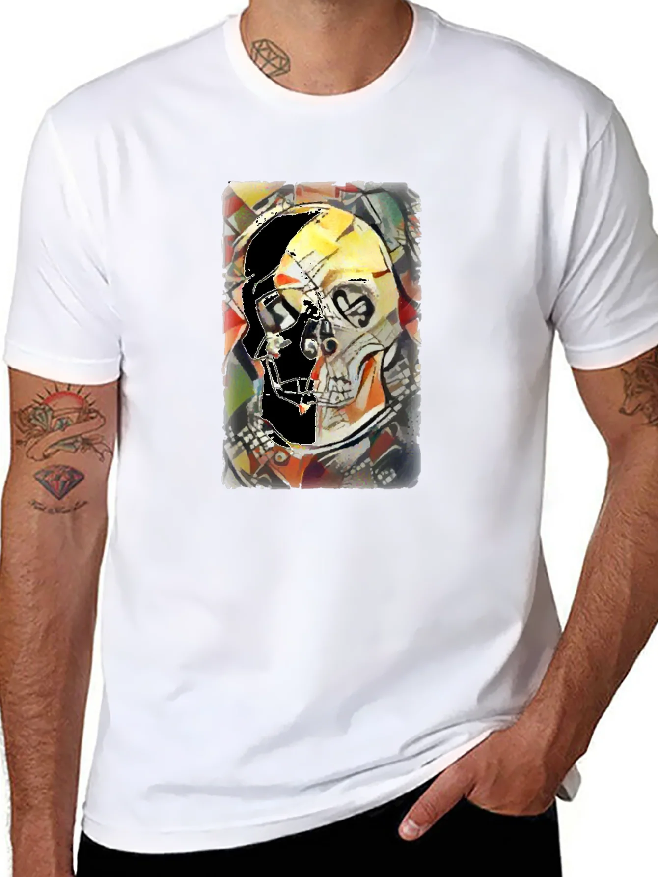 Abstract Skull Graphic Print Black Tee